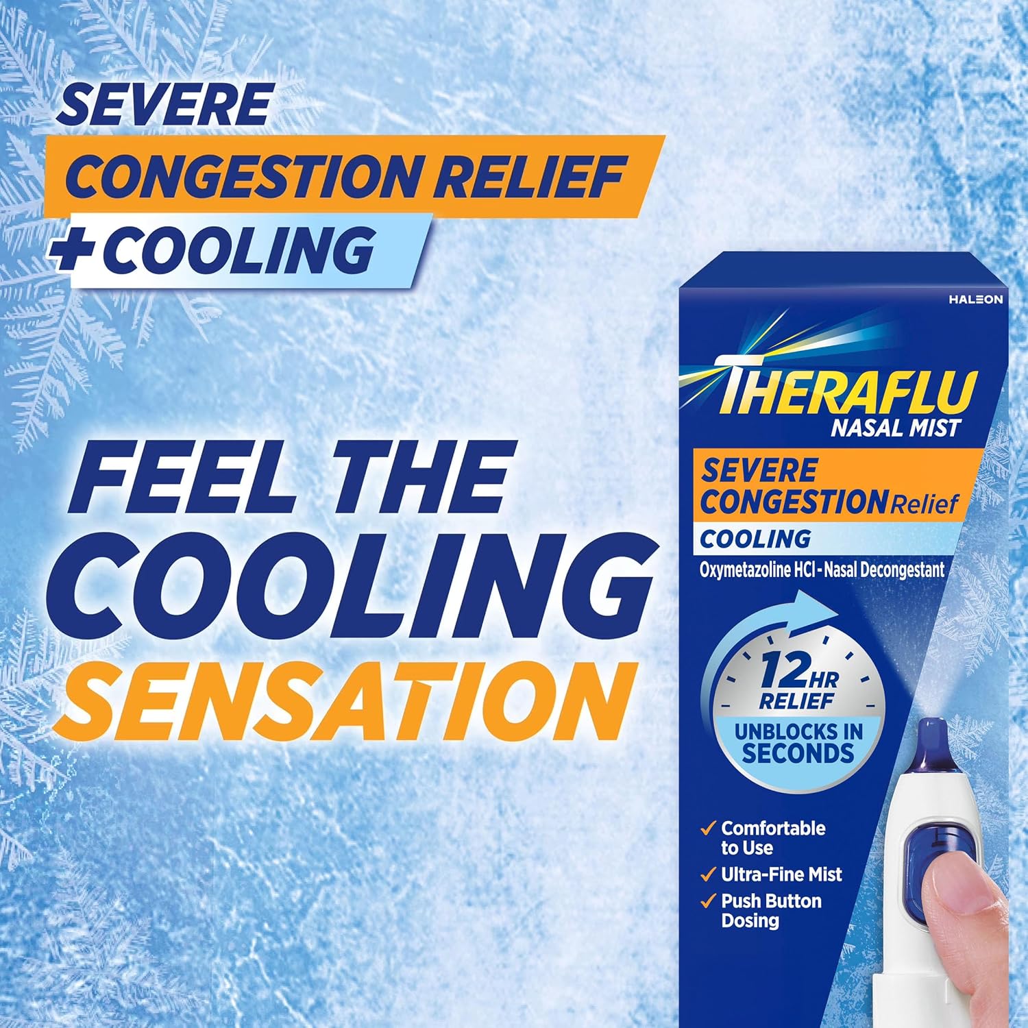 Theraflu Severe Congestion Relief Nasal Mist + Cooling, 0.34 fl oz | Oxymetazoline HCI 0.05% Nasal Decongestant