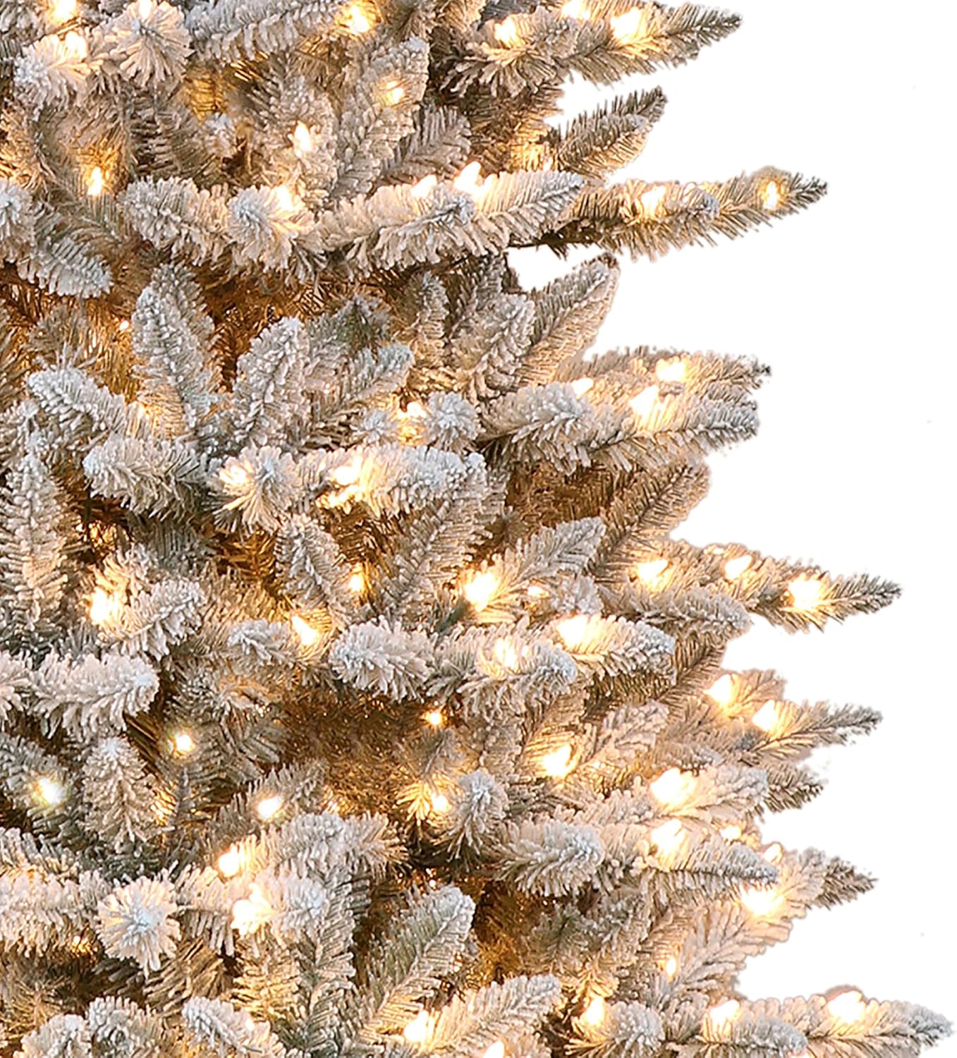 Puleo International 7.5 Foot Pre-Lit Slim Flocked Fraser Fir Artificial Christmas Tree with 500 UL Listed Clear Lights