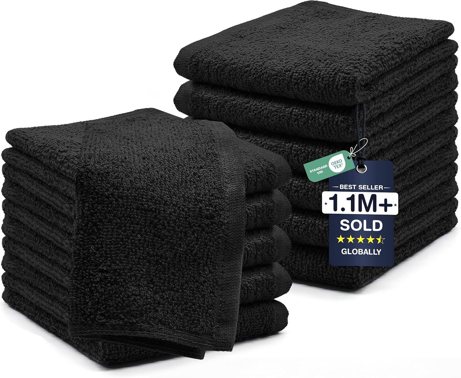DAN RIVER 24 Pack Cotton Wash Cloths Set for Showering [12x12] White