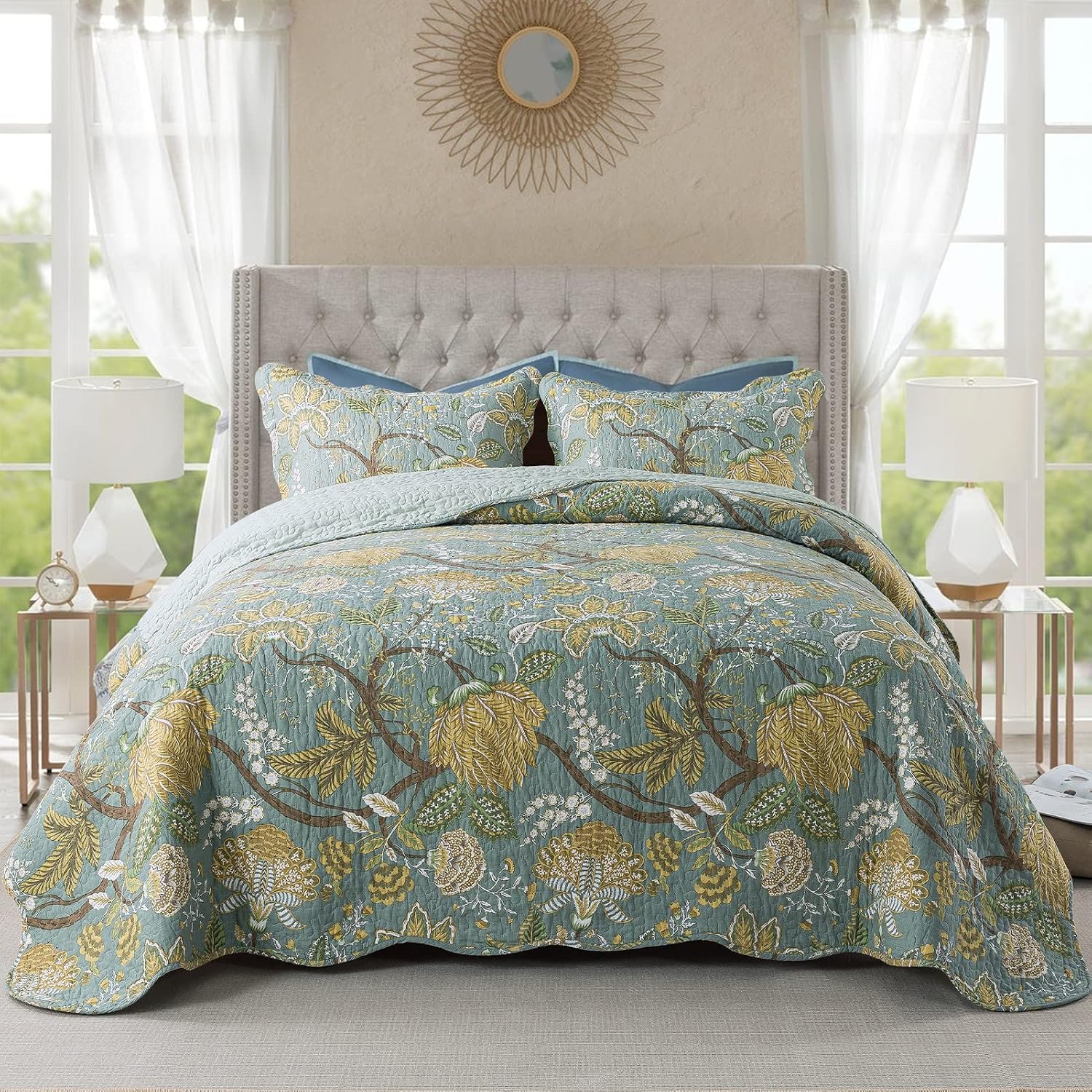 Striped Classical Cotton 3-Piece Patchwork Bedspread Quilt Sets, King Size