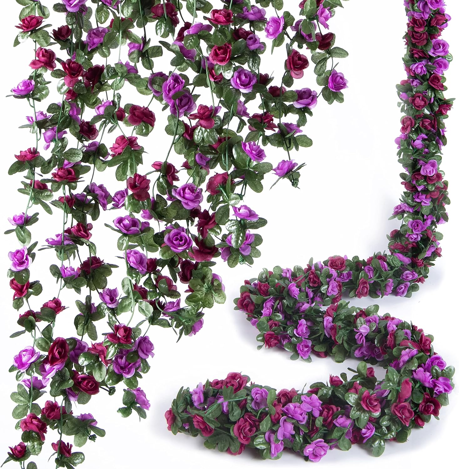 8Pcs x 8.2FT Artificial Flower Garland Floral Rose Vine Decor, Pink Flower