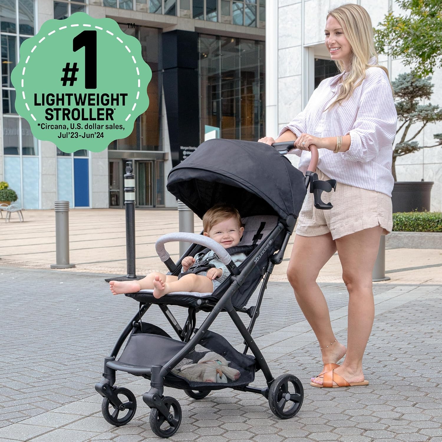 Ingenuity 3Dquickclose CS+ Compact Fold Stroller – Lightweight Stroller with Oversized Canopy, Extra-Large Storage and Compact Fold, Gray