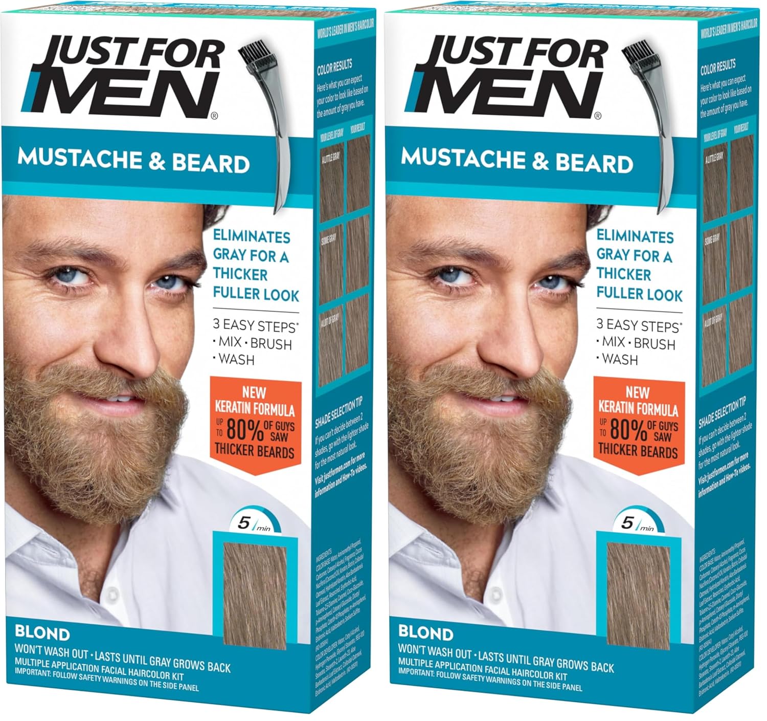 JUST FOR MEN Mustache & Beard Dye, Keratin, Light Brown M-25 (1 Pack) | Mustache & Beard color light brown designed for facial hair to instantly eliminate gray. Enhanced with keratin & biotin.