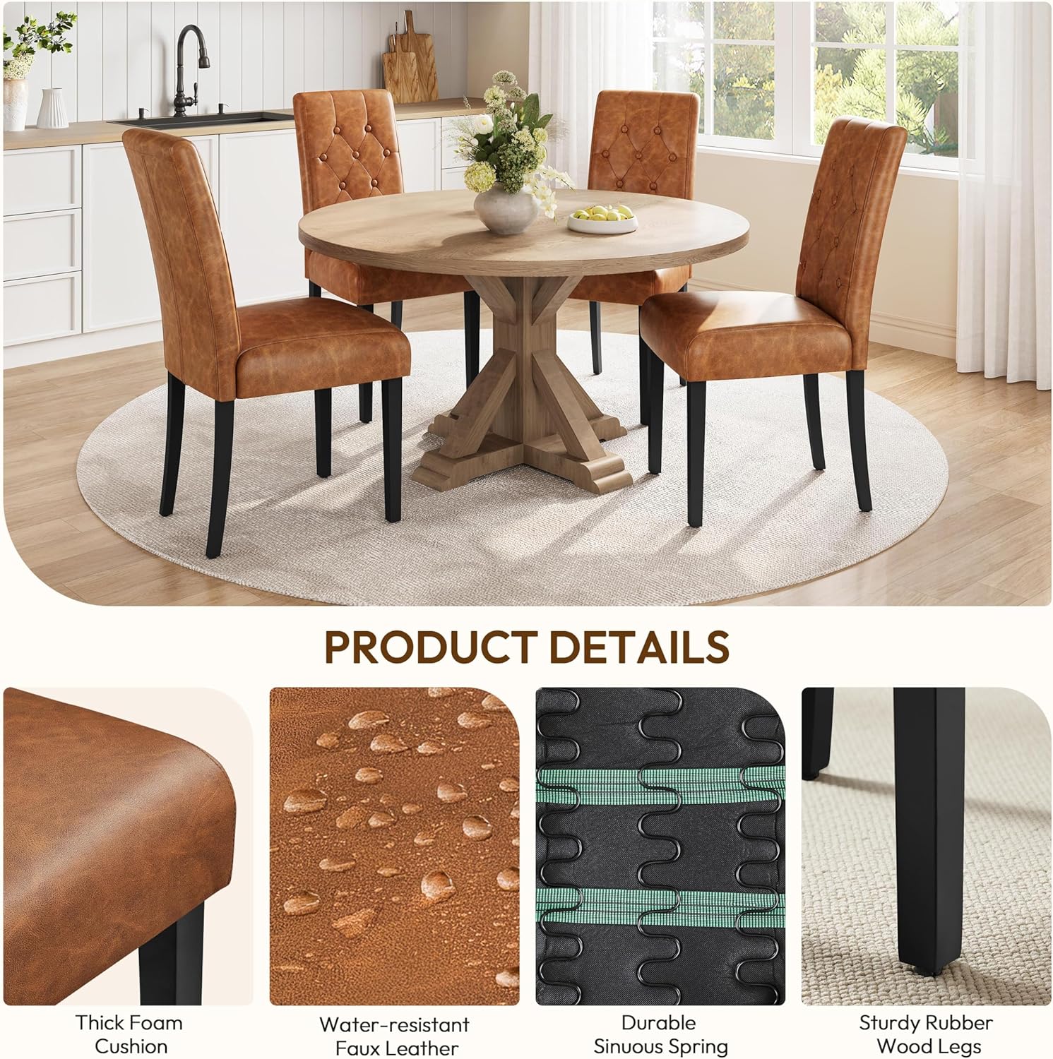 Yaheetech Dining Chairs Set of 2 Button Tufted Kitchen Chairs Brown