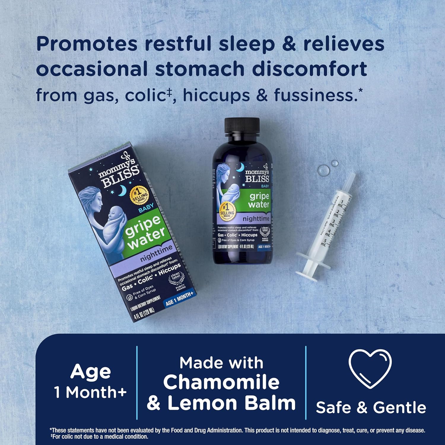 Mommy's Bliss, Bottle, Mommy's Bliss Night Time Gripe Water for Baby's Tummy Trouble - Relieves Occasional Infant Stomach Discomfort from Gas, Colic