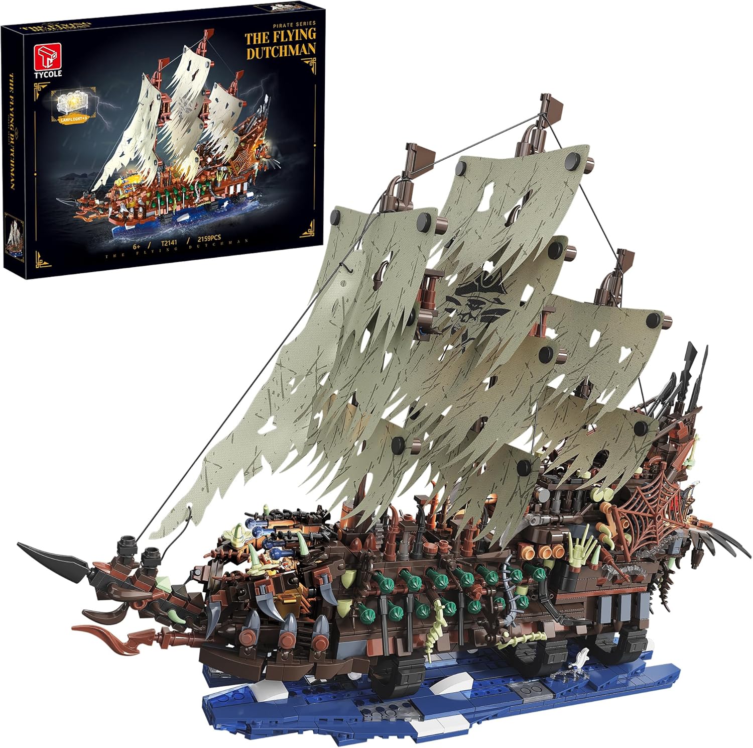 TYCOLE Pirate Ship Building Sets with Lights, MOC Flying Dutchman Model Toy Boat, Ghost Ship Building Blocks Sets