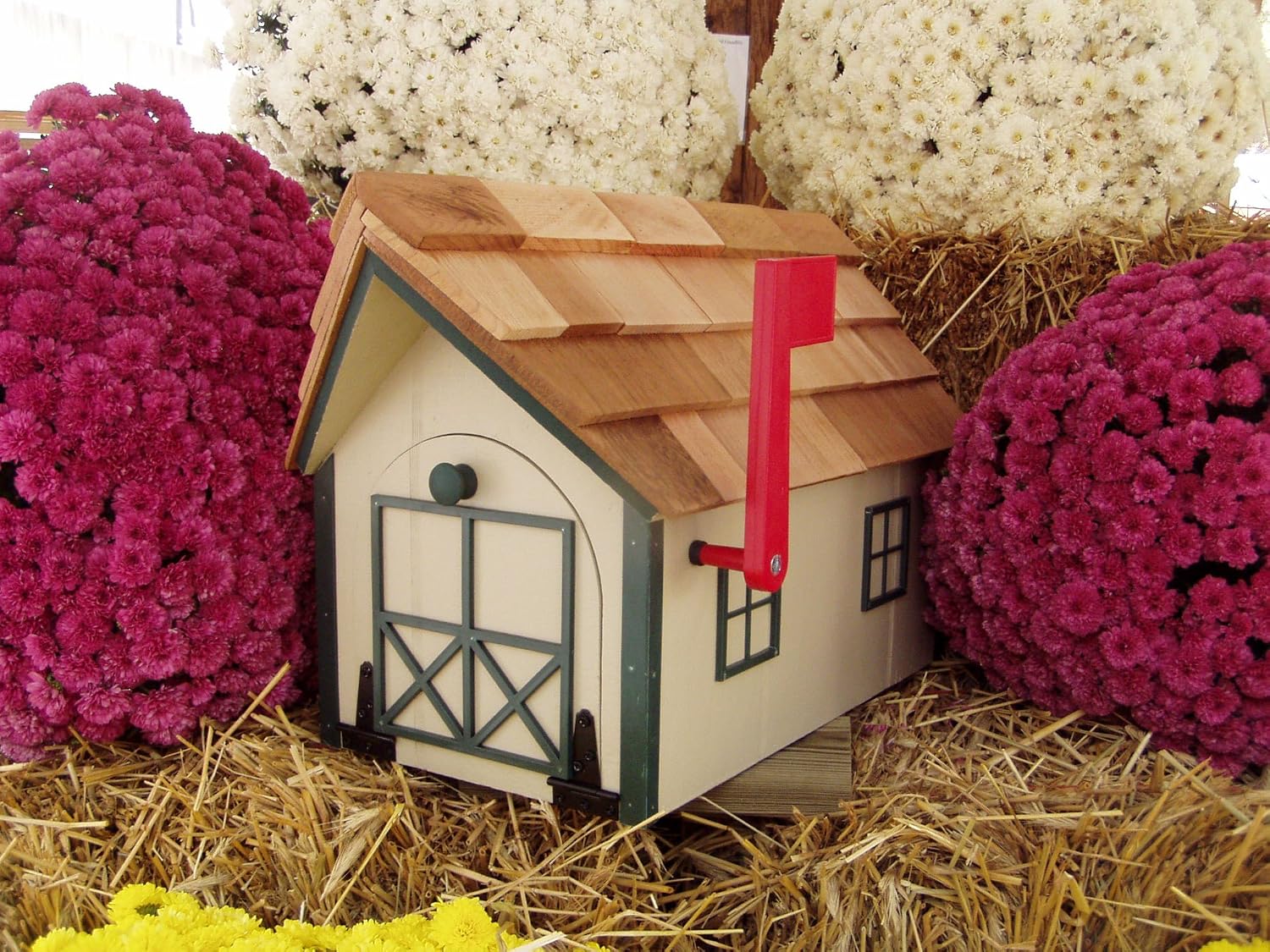 Amish Homemade Handmade Handcrafted Rural Mailbox Almond/Green Trim