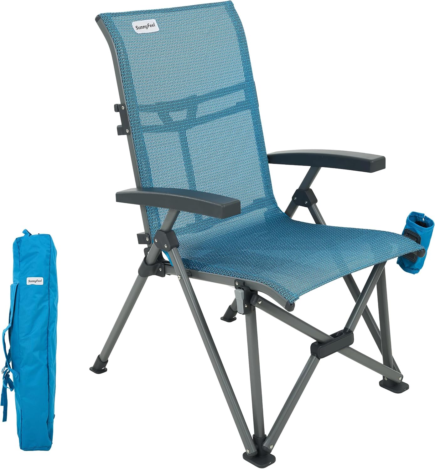 SUNNYFEEL High Back Folding Camping Chair 500 lbs with Aluminum Frame, Grey | Ergonomic Back Support, High-Resilience Fabric & Uv-Rated, Detachable Cup Holder and Carry Bag for Camping, Beach, RV, Patio