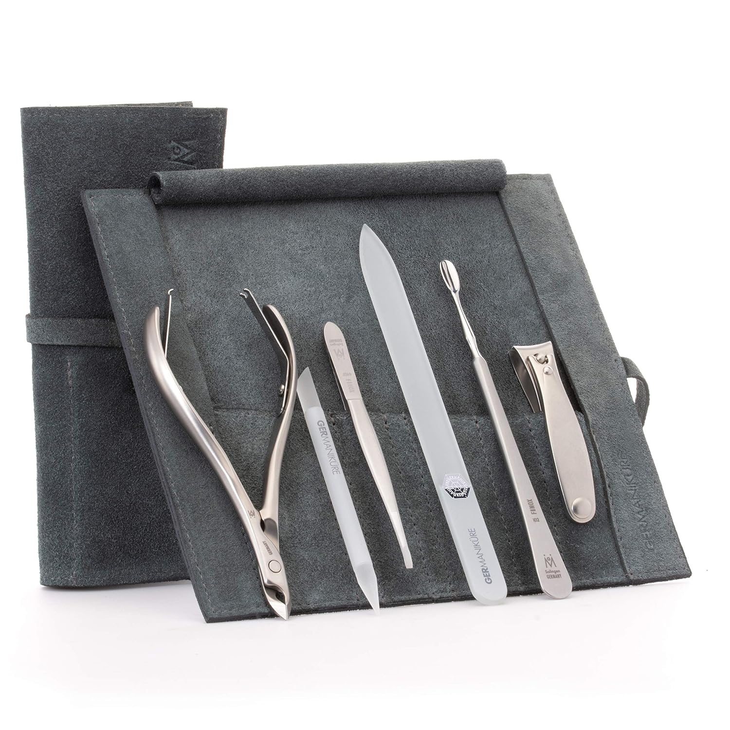 GERMANIKURE 4pc Manicure Nail Care Kit, Solingen Germany, Yellow Suede Roll