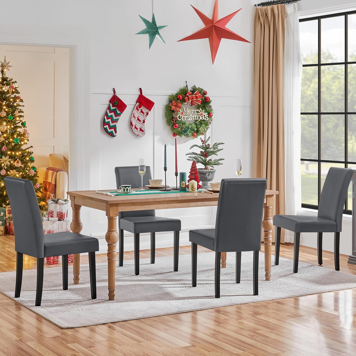 Yaheetech Dining Chairs Set of 4 Upholstered Kitchen Chairs Black