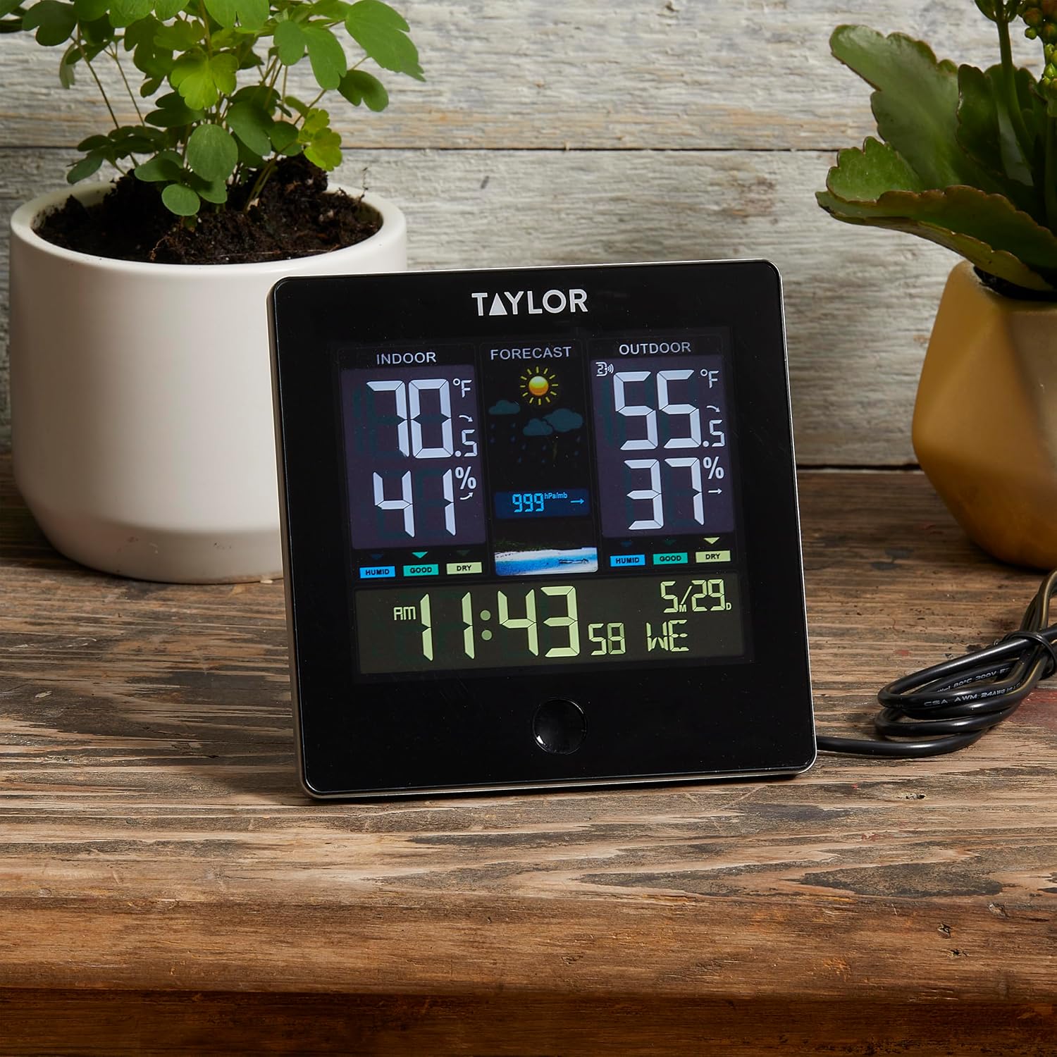 Taylor Wireless Digital Indoor Outdoor Thermometer, Easy to Read Numbers for Patio, Pool, and Indoor Areas, LCD, Black