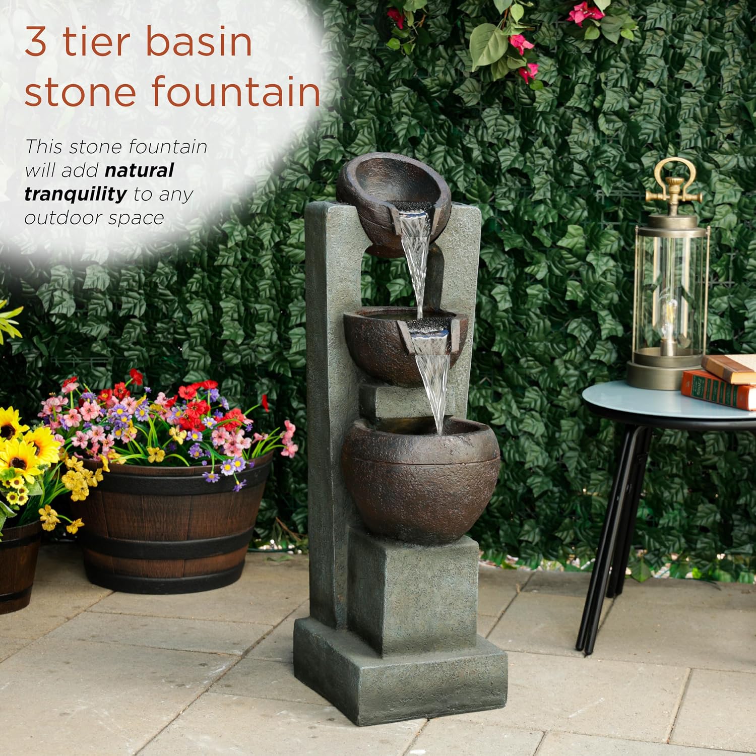 Alpine Corporation WIN326 Indoor Tabletop Light-Up Tiered Rainforest Tree Trunk Water Fountain with LED Lights, 11", Brown