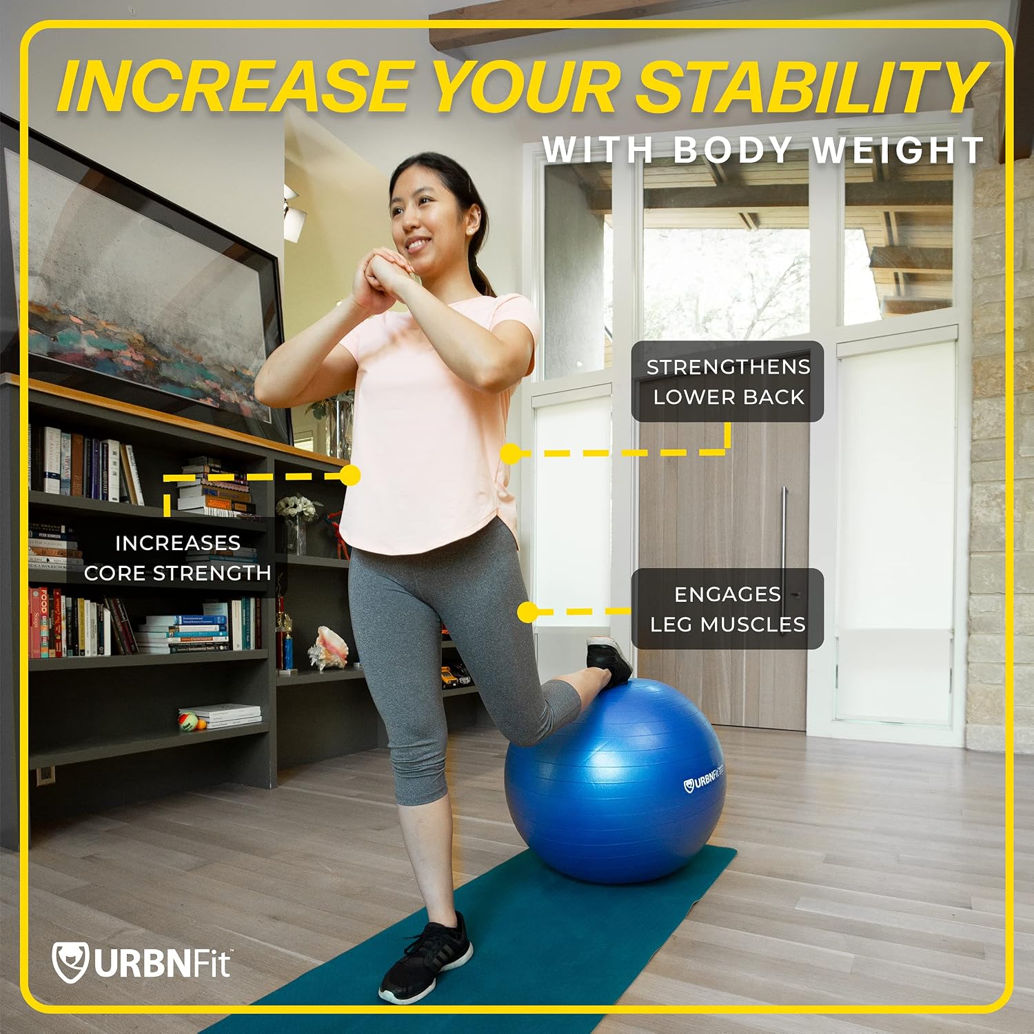 URBNFit Exercise Ball - Yoga Ball for Workout Pregnancy Stability - AntiBurst Swiss Balance Ball w/ Pump - Fitness Ball Chair for Office, Home Gym