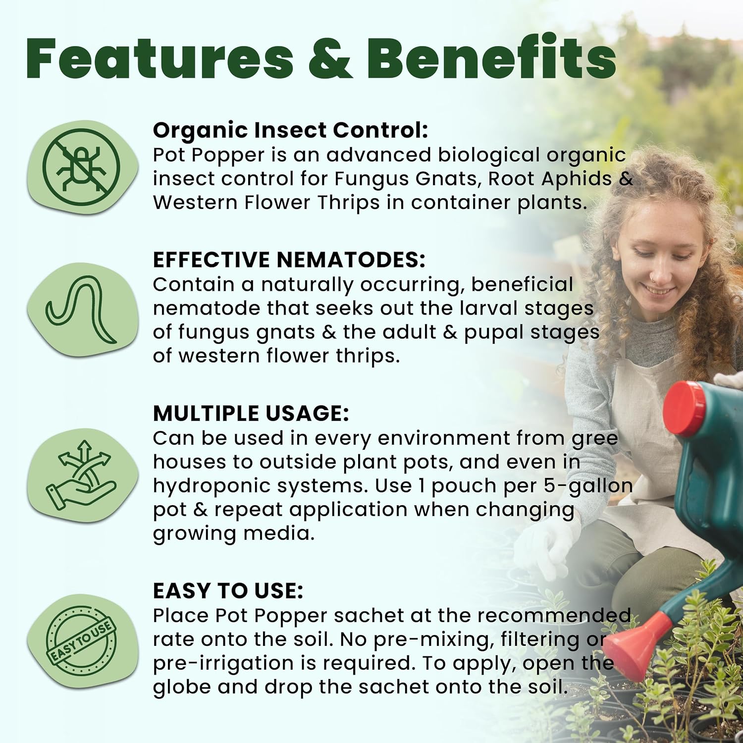 The Environmental Factor Nematodes Organic Insect Control Pot Popper, Controls Fungus Gnats, Root Aphids & Western Flower Thrips - 100% Pesticide free