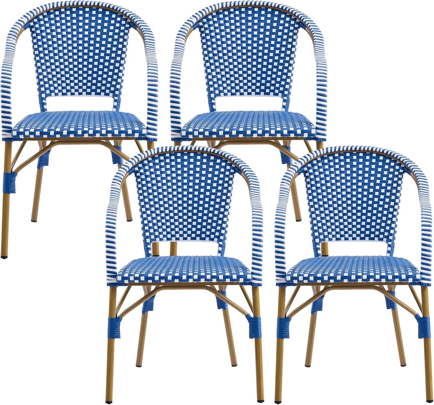 Christopher Knight Home Gwendolyn Outdoor French Bistro Chairs (Set of 4), Black + White + Bamboo Print Finish