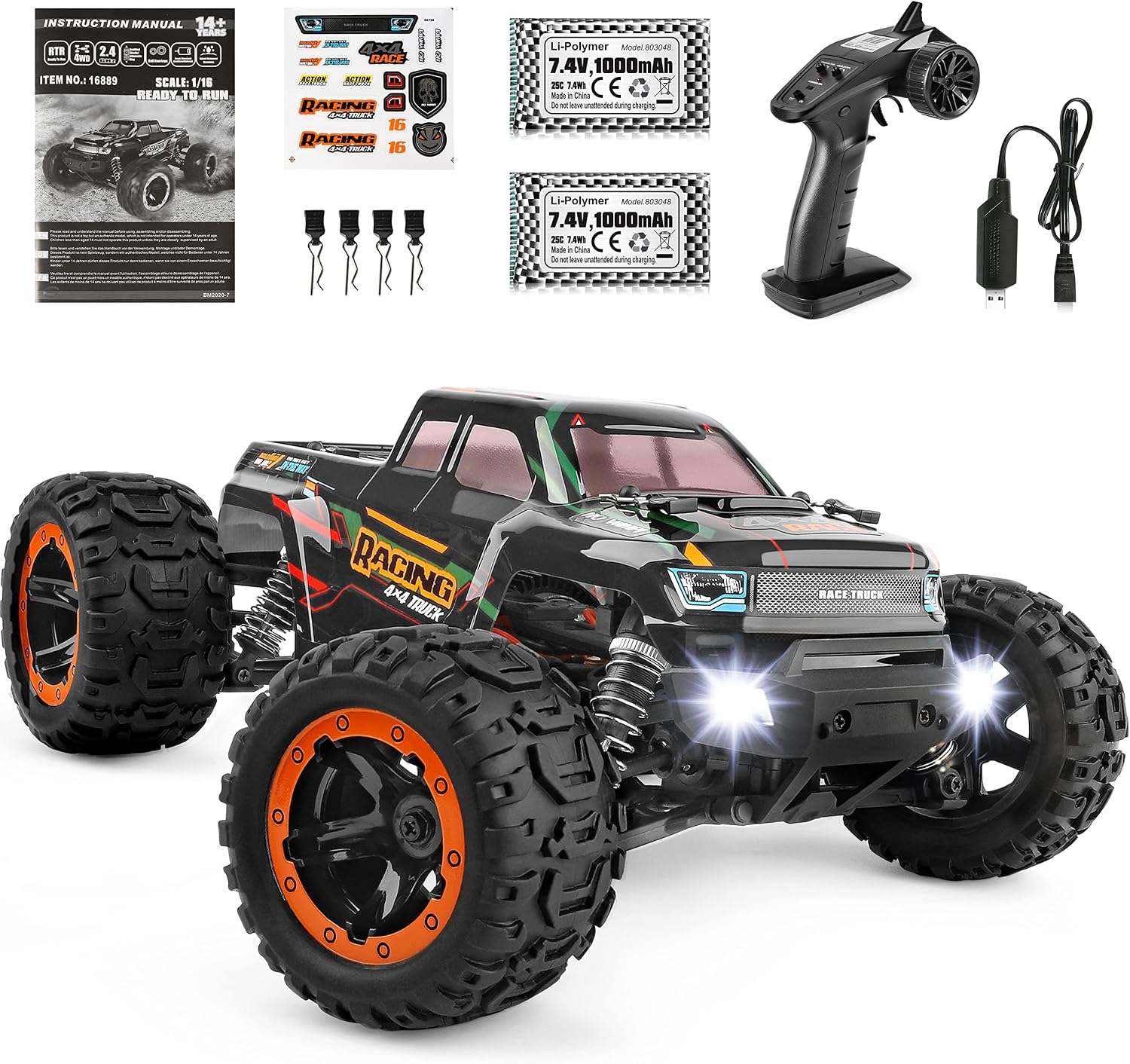 HAIBOXING Remote Control Car 16889, 1:16 Scale 2.4Ghz RC Cars 4x4 Off Road Trucks, Waterproof RTR RC Monster Truck 36KM/H