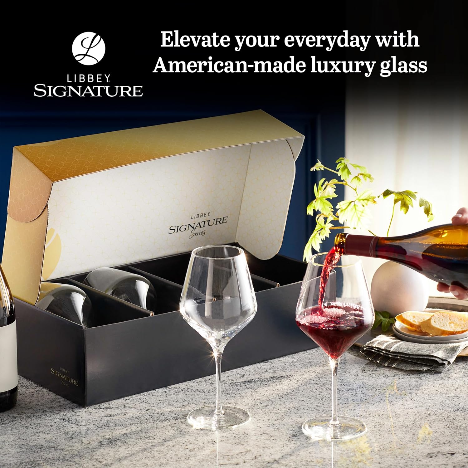 Libbey Signature Red Wine Glasses Set of 4, Seamless 24 Oz Wine Glasses for Cabernet, Merlot, and More, Stemmed Wine Glasses for All Occasions