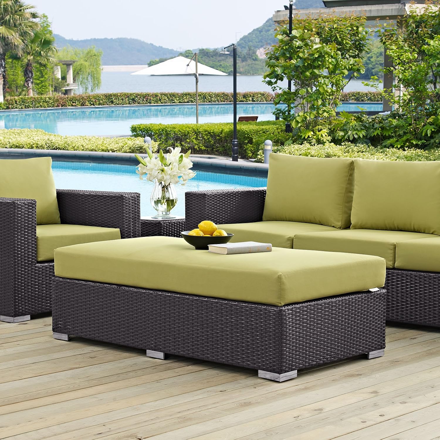 Modway Convene Wicker Rattan Outdoor Patio Loveseat in Espresso White