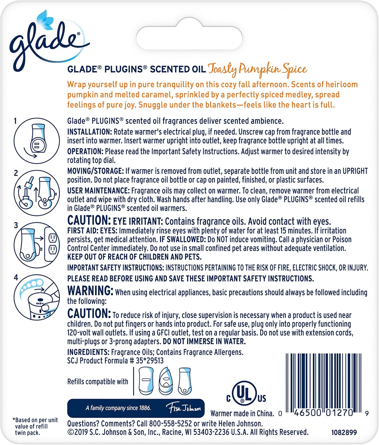 Glade PlugIns Refills Air Freshener Starter Kit, Scented Oil for Home and Bathroom, Toasty Pumpkin Spice, 0.67 Fl Oz, 1 Warmer + 1 Refill