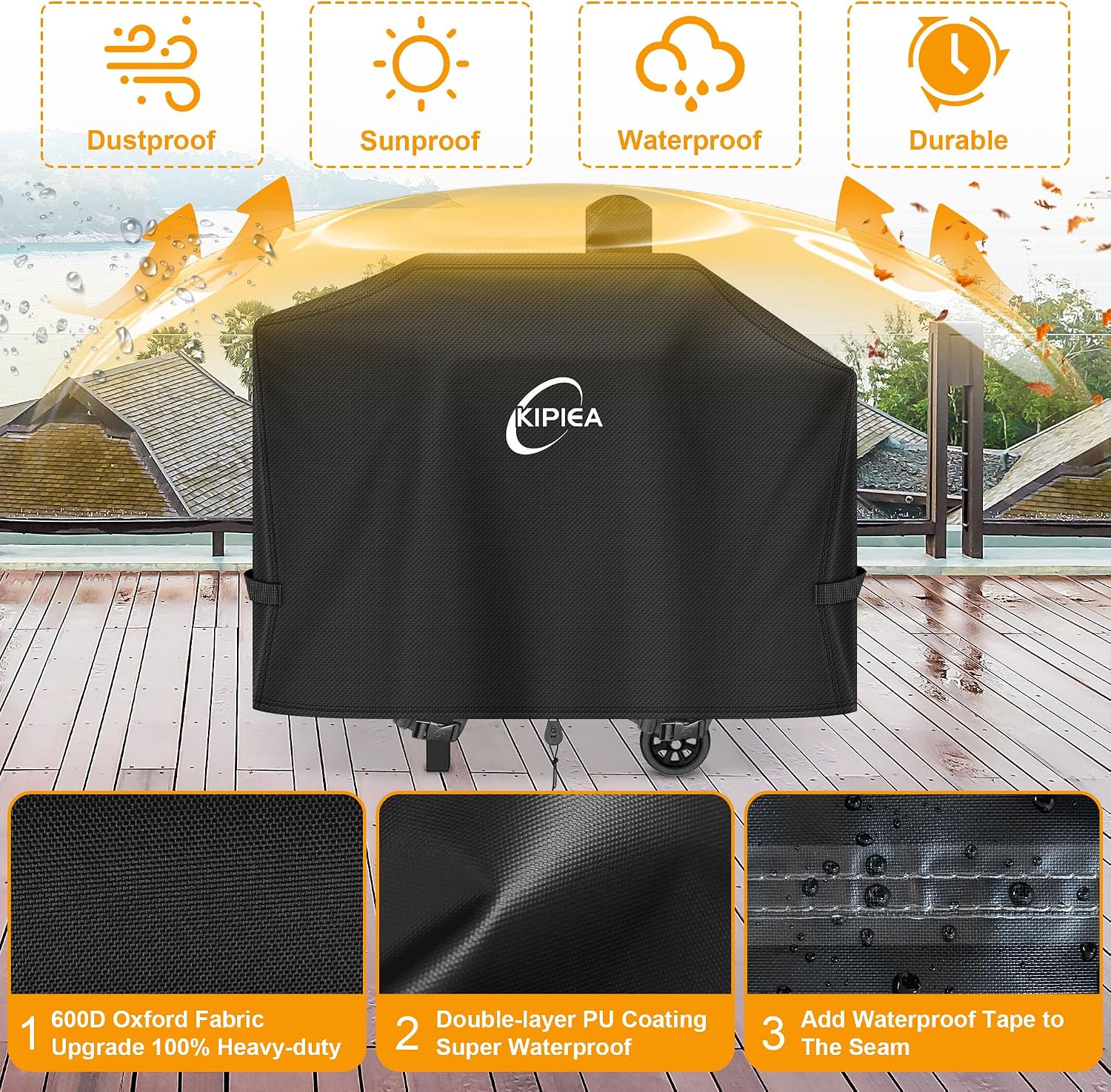 600D Vertical Smoker Cover for Pit Boss 3/4 / 5/7 Series, Waterproof Pellet Grill Cover, 73550, UV Resistant, No Tear, No Fading