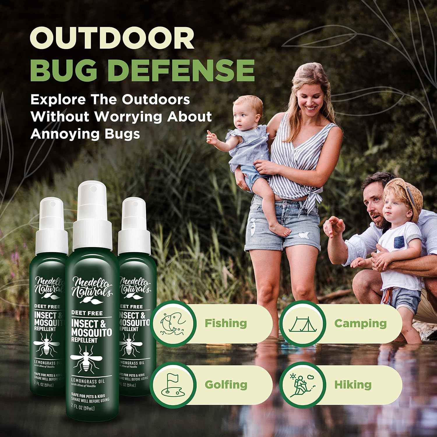 Deet-Free Insect & Mosquito Repellent – Nice Smelling, Pack of 2 (8 oz) | Insect Repellent with Lemongrass Oil Safe for Pets and Kids – Bug Spray for Mosquitoes, Gnats, Black Flies, and No-See-ums