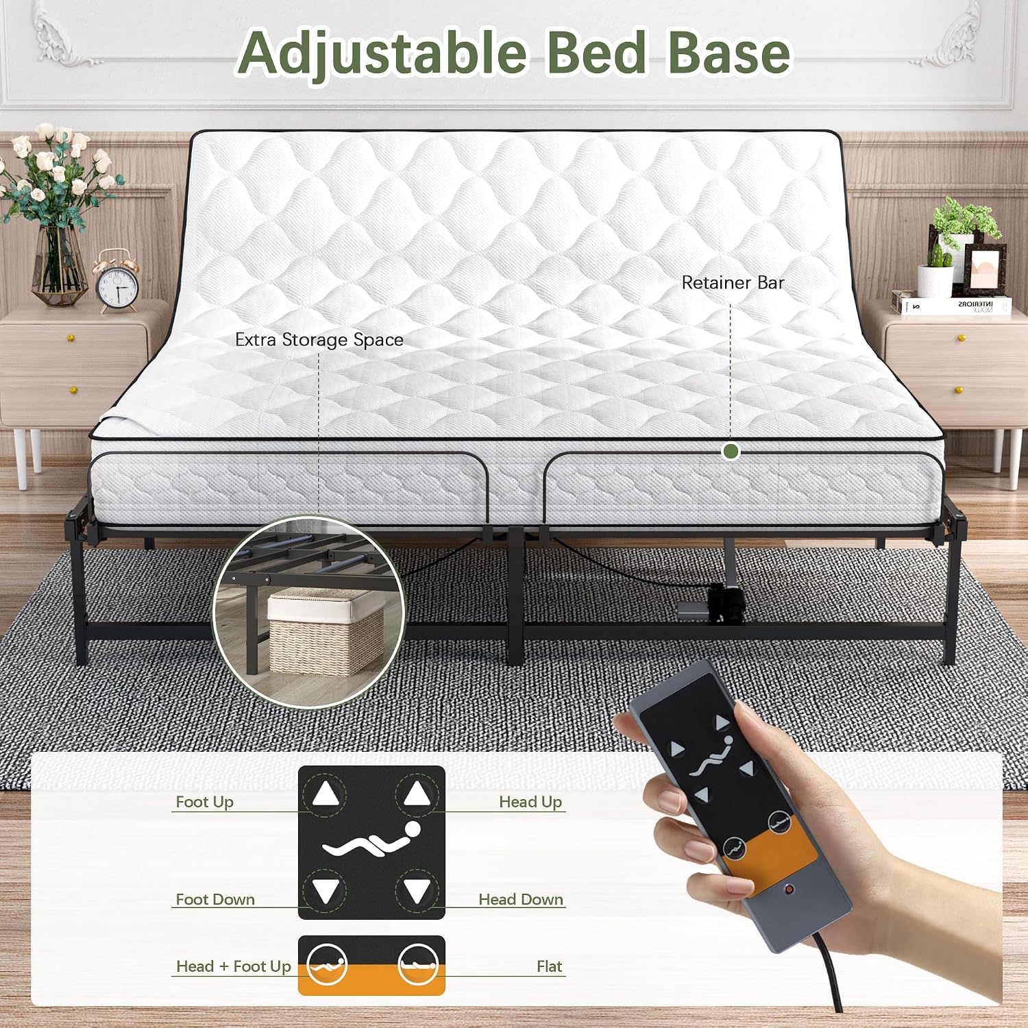 Adjustable Bed Frame Twin XL Electric Adjustable Bed Base | Head & Foot Incline, Ultra Quiet Motor, Remote Control, Fits Most Mattresses, Reduces Snoring & Boosts Circulation
