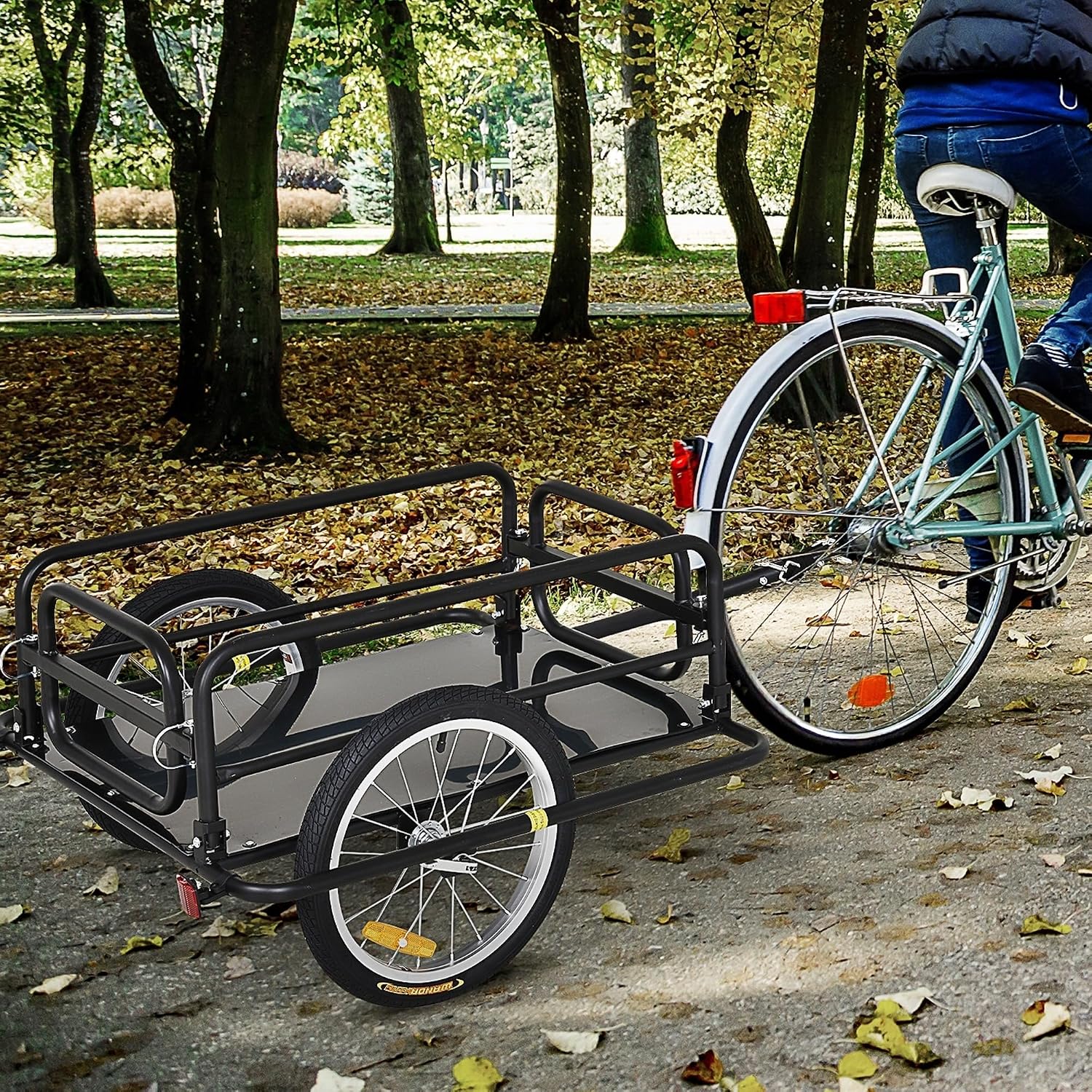 Aosom Bike Trailer Foldable Bicycle Trailer16 Inch Pneumatic Tire Black | Universal Coupler, Foldable Frame, Safe Reflectors Design
