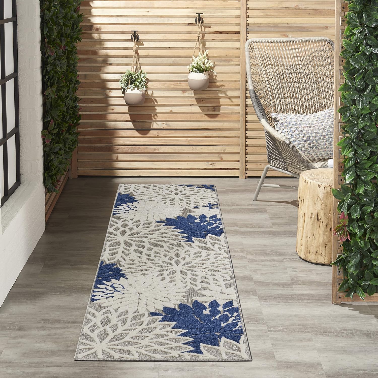 Nourison Home Aloha Indoor/Outdoor Black White 2'8" x 4' Area Rug, Tropical, Botanical, Easy Cleaning, Non Shedding, Bed Room, Living Room