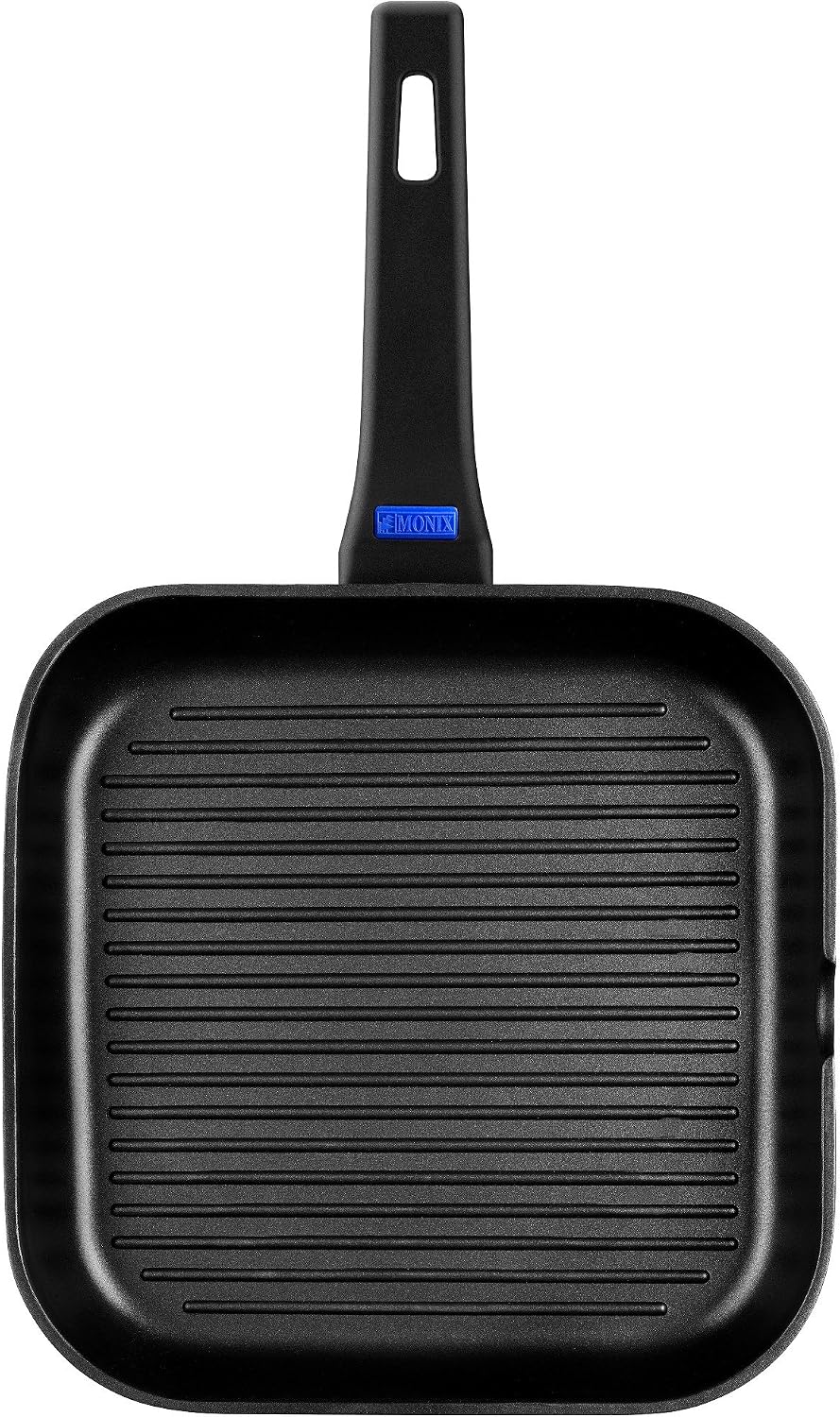 Monix Solid+ Cast Aluminium Non-Stick Ribbed Hot Plate, 40 cm, Black