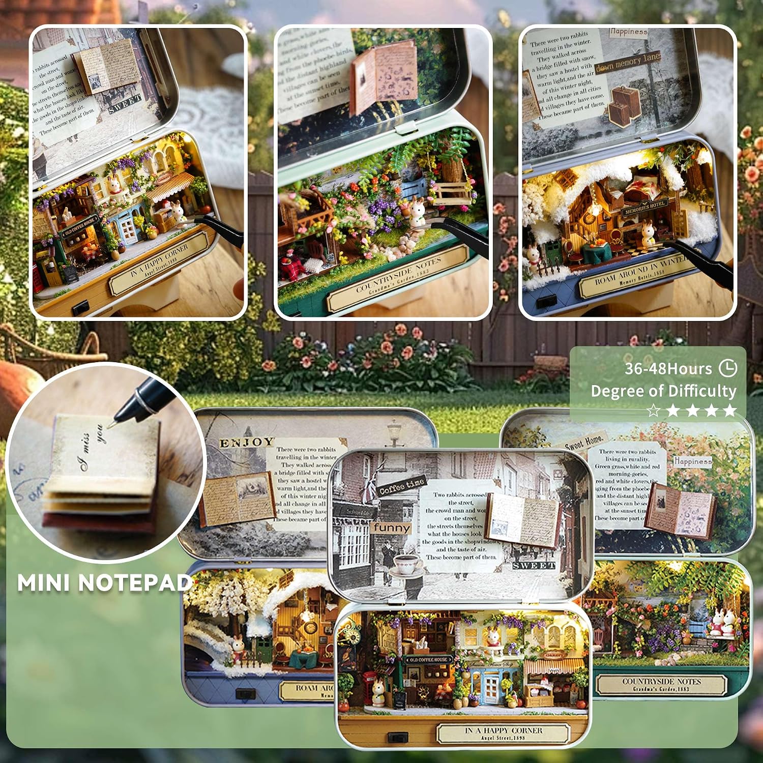Flever Dollhouse Miniature DIY House Kit Creative Room with Furniture and Cover for Romantic Valentine's Gift(Happy Corner)