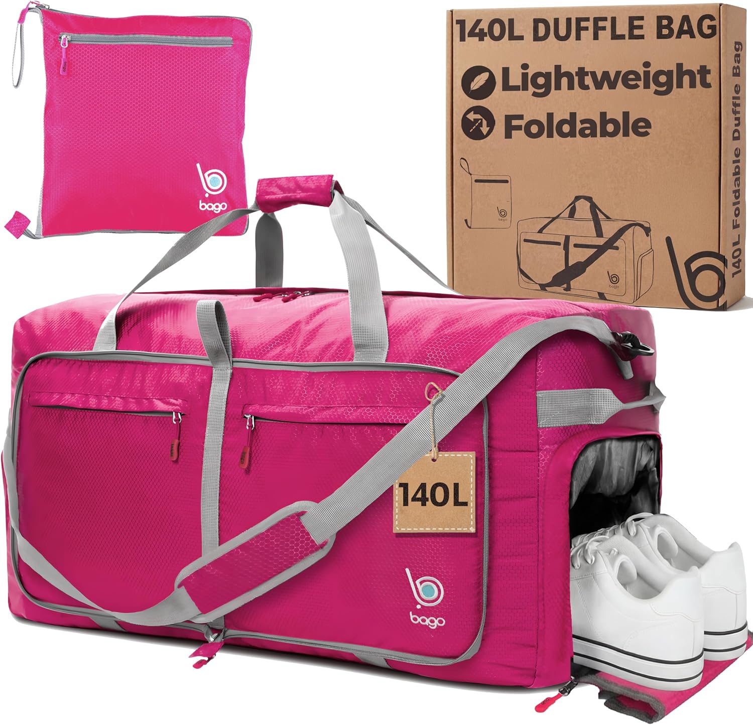 Bago Large Duffle Bag for Travel Women & Men. Durable Lightweight Foldable Travel Duffel Bags For Traveling Women. 80L Duffle Bags For Overnight Bag With Shoe Compartment Collapsible Weekender duffel