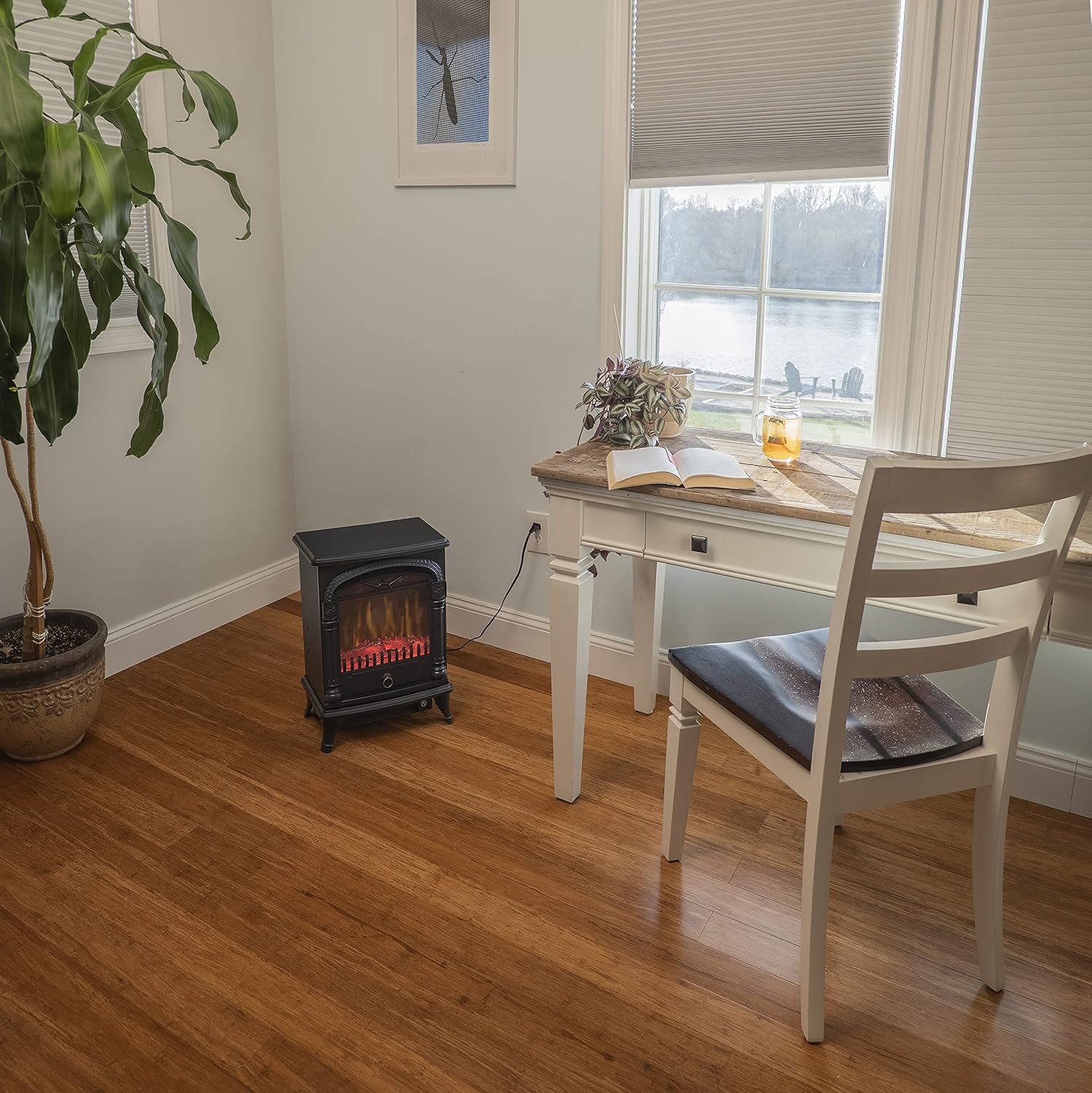 Comfort Zone Electric Fireplace Space Heater, Traditional Warm Stove Style, Realistic 3D Flame Effect, Adjustable Thermostat, & Overheat Protection