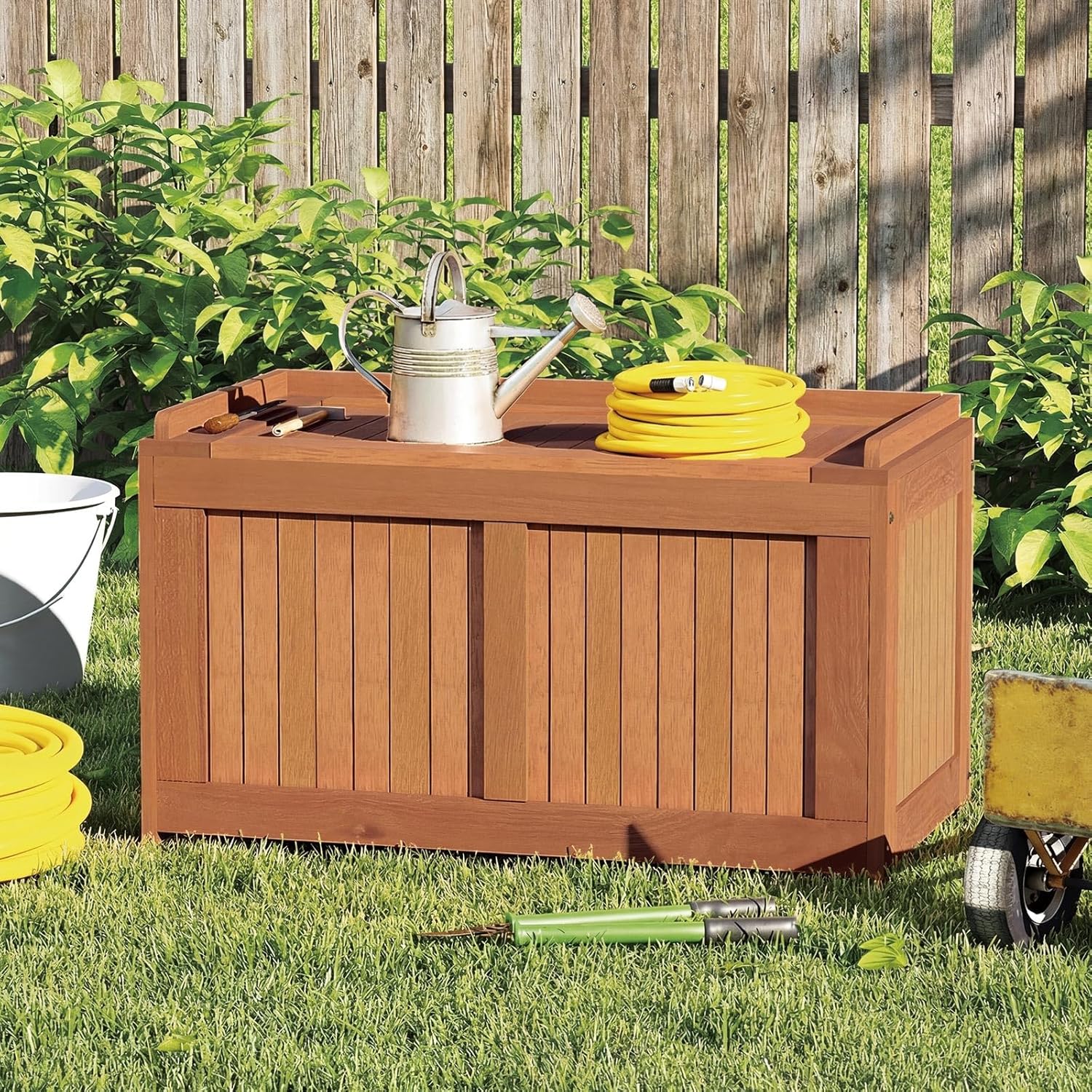 Tangkula 46 Gallon Acacia Wood Deck Box, Garden Backyard Storage Bench, Outdoor Storage Container for Patio Furniture Cushions and Gardening Tools