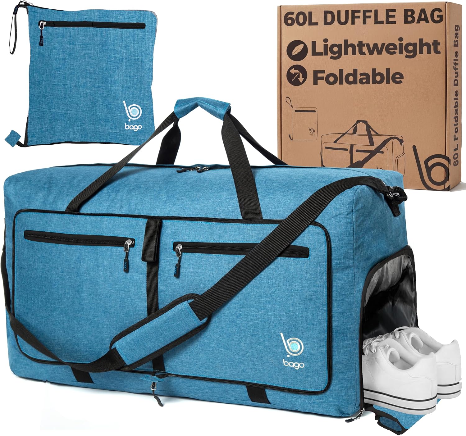 Bago Large Duffle Bag for Travel Women & Men. Durable Lightweight Foldable Travel Duffel Bags For Traveling Women. 80L Duffle Bags For Overnight Bag With Shoe Compartment Collapsible Weekender duffel