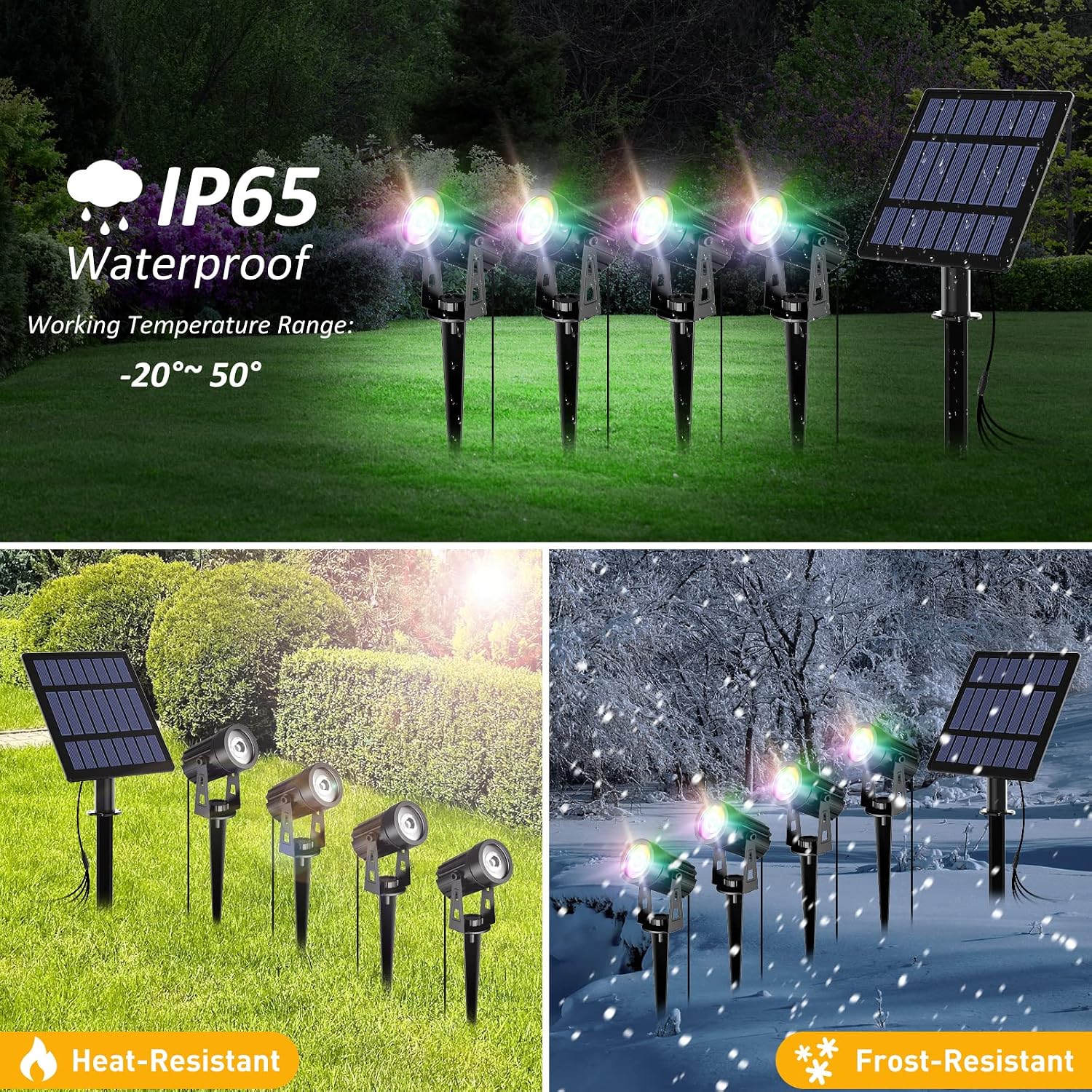 T-SUN Solar Spot Lights Outdoor, Dual Head Solar Spotlights, Cool White | IP65 Waterproof, 2 Brightness Modes, Dusk to Dawn Solar Uplights for Garden, Yard, Pathway, Patio, Lawn