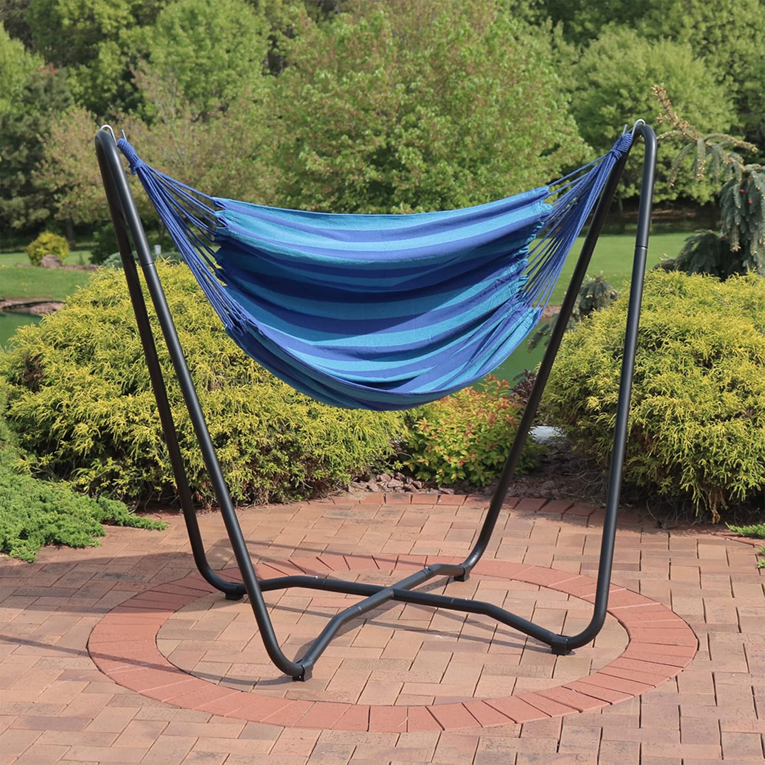 Sunnydaze Hanging Hammock Chair with Stand, Sunset | Space-Saving, Indoor or Outdoor Use, 330-Pound Capacity, Powder-Coated Steel Construction