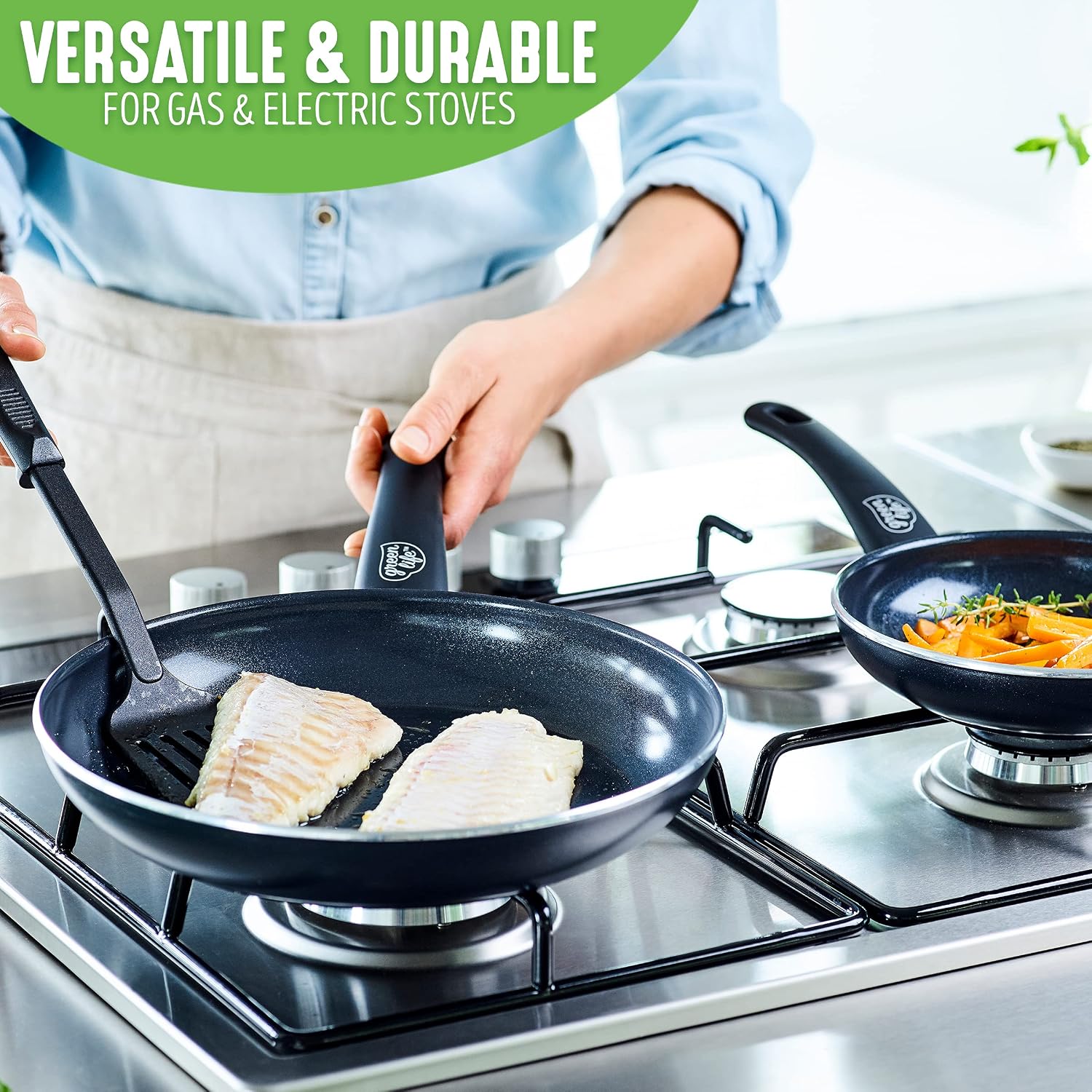 GreenLife Soft Grip Healthy Ceramic Nonstick, 15 Piece Cookware Pots and Pans Set, Induction, PFAS-Free, Dishwasher Safe, Turquoise