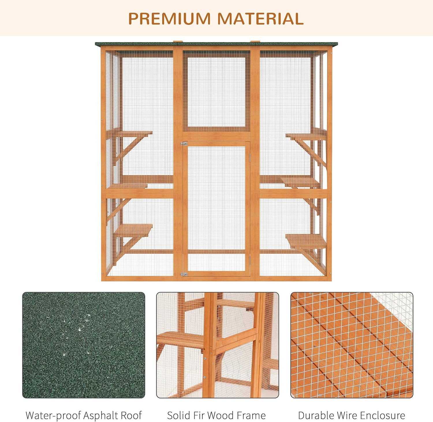 PawHut Outdoor Cat House Big Catio w/Large Spacious Interior 71" L Orange | Wooden Feral Cat Shelter Enclosure, 6 High Ledges