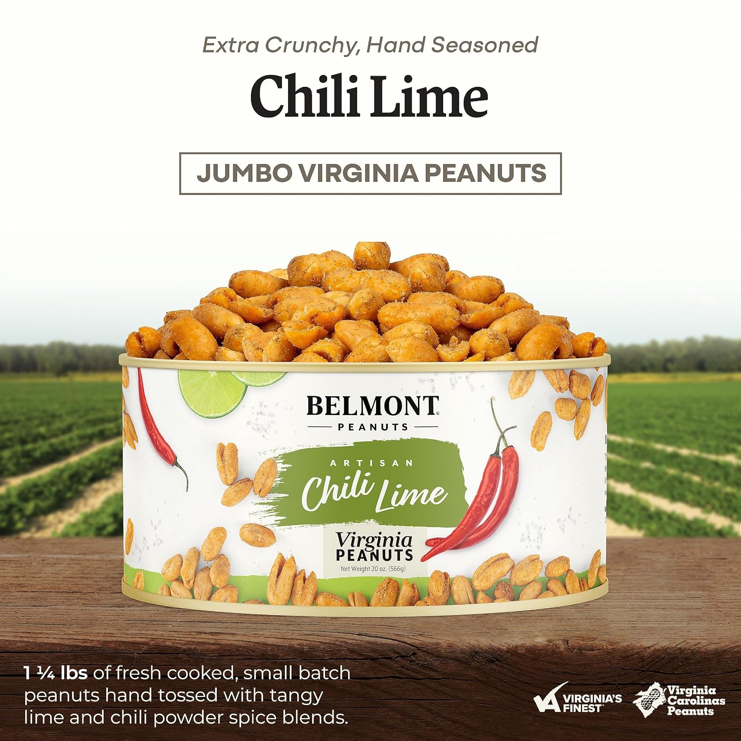 Belmont Peanuts Gourmet Sea-Salted Virginia Peanuts, 20 oz (1 Pack) – Only 3 Simple Ingredients, No Preservatives, 7g Protein – A Premium, Salty, Crunchy, Hand Seasoned Snack
