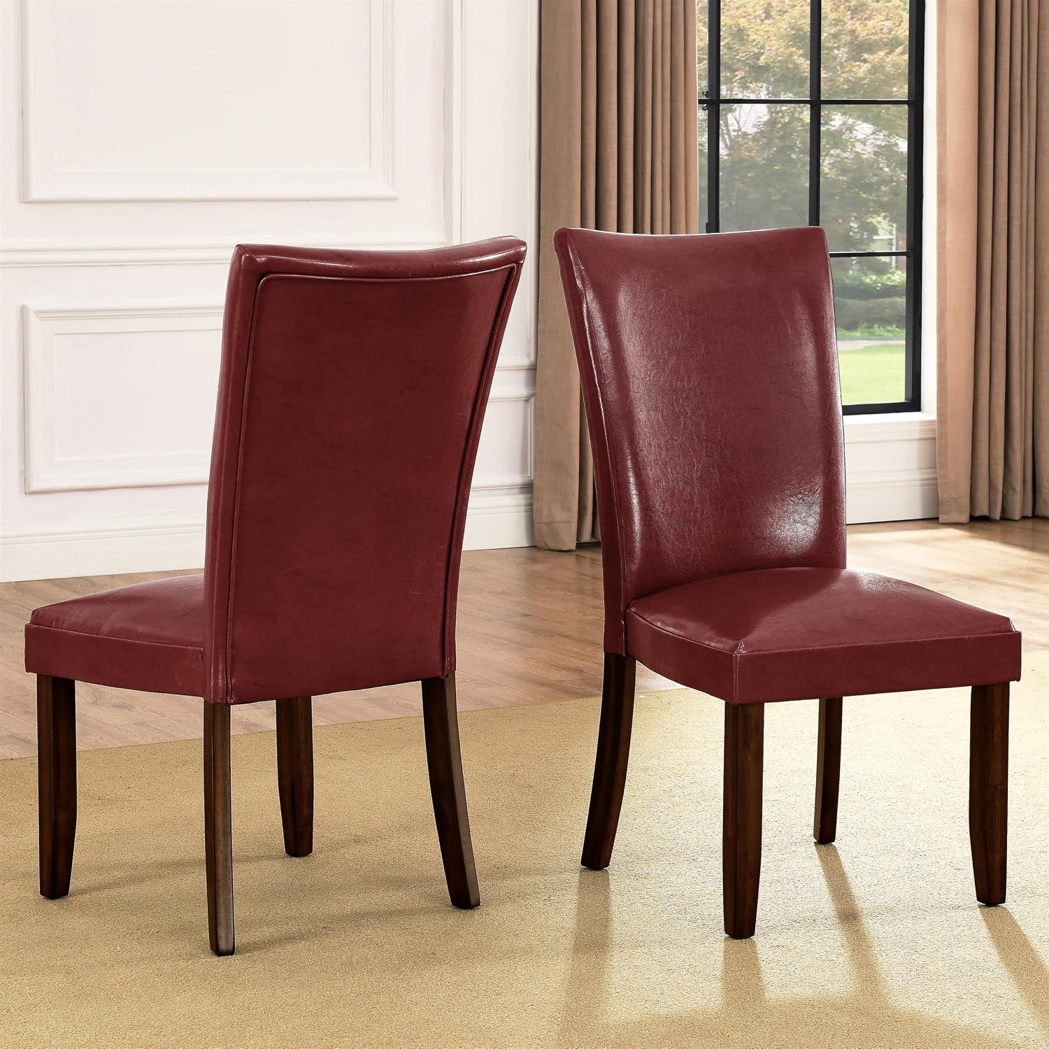 Steve Silver Company Hartford Parsons Chair, Vegan Leather, Contemporary Style, Dining Room, Kitchen, Asian Hardwood Solids, Ergonomic Shape Backing, 20" D x 28" W x 41" H, Brown