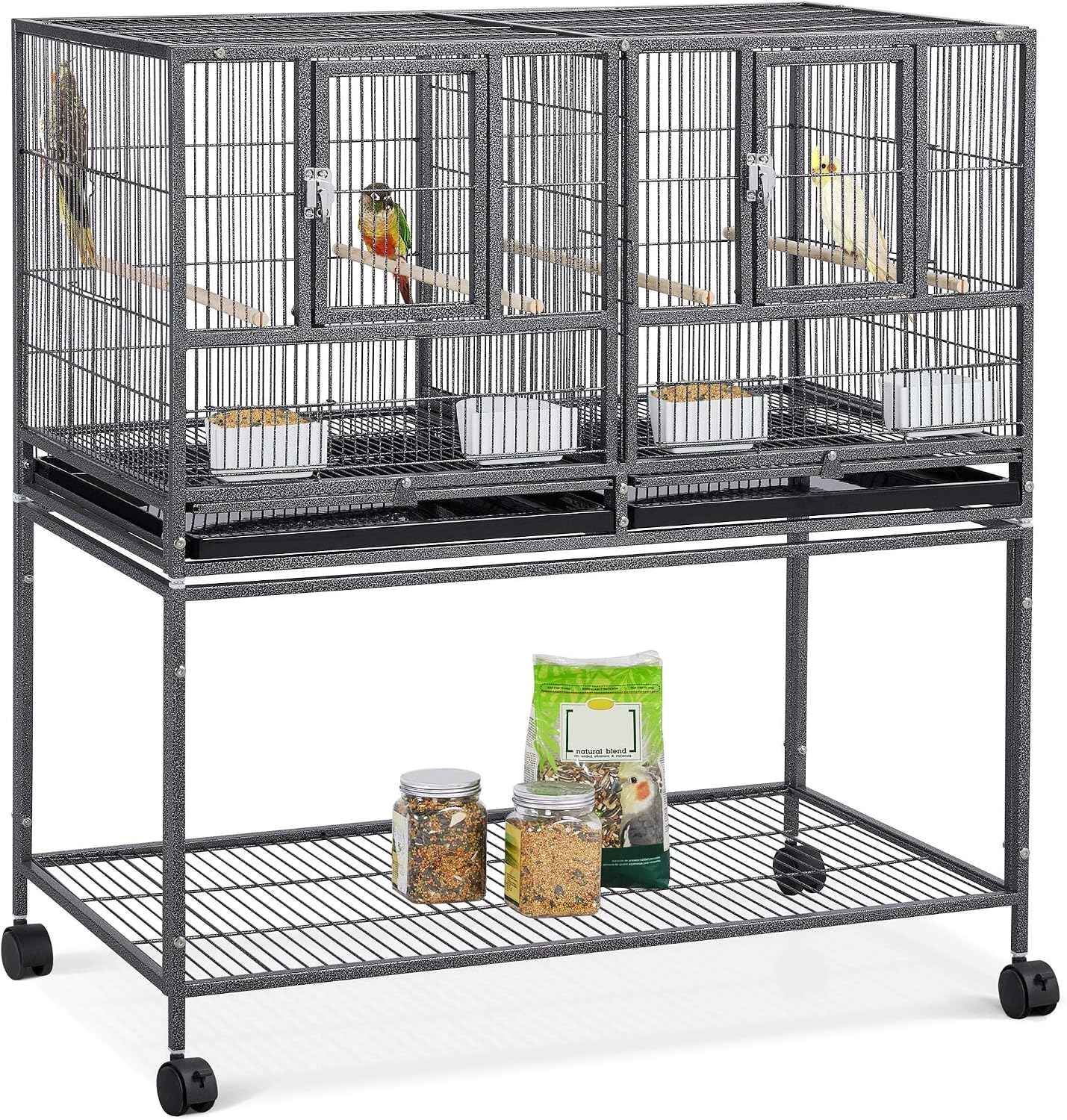Yaheetech 41.5" Stackable Divided Breeder Breeding Parakeet Bird Cage for Canaries Cockatiels Lovebirds Finches Budgies Small Parrots with Rolling