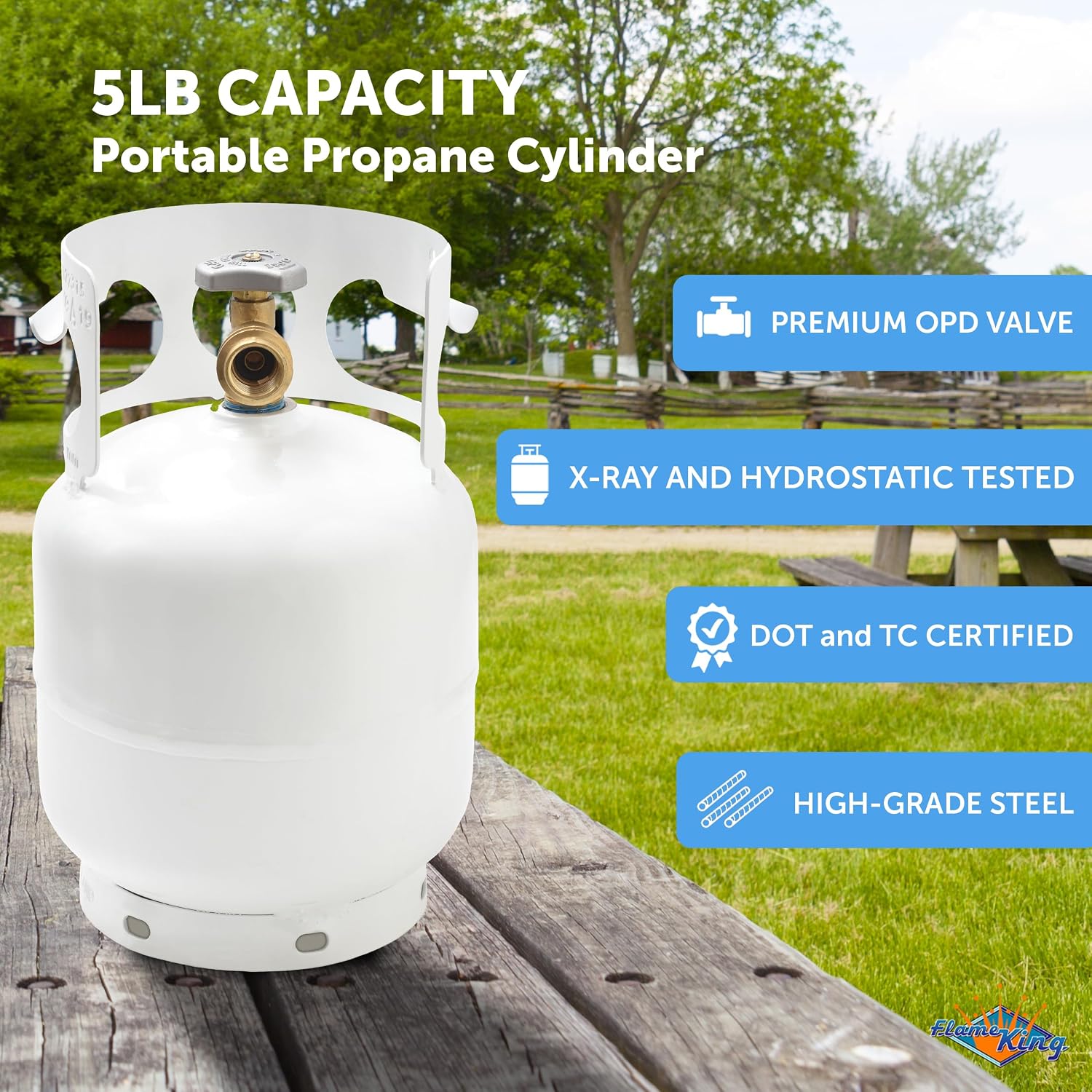 FLAME KING YSN5LB 5 Pound Propane Tank Cylinder, Great For Portable Grills, Fire Pits, Heaters And Overlanding, White | camping-hammocks