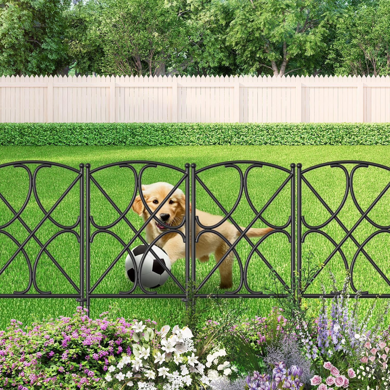 AMAGABELI 10 Panels 17in(H)×10ft(L) Decorative Garden Fences and Borders for Dogs No Dig Rustproof Metal Fence Panels Garden Edging Border Animal Barrier Fencing for Flower Beds Yard Patio Decor Black
