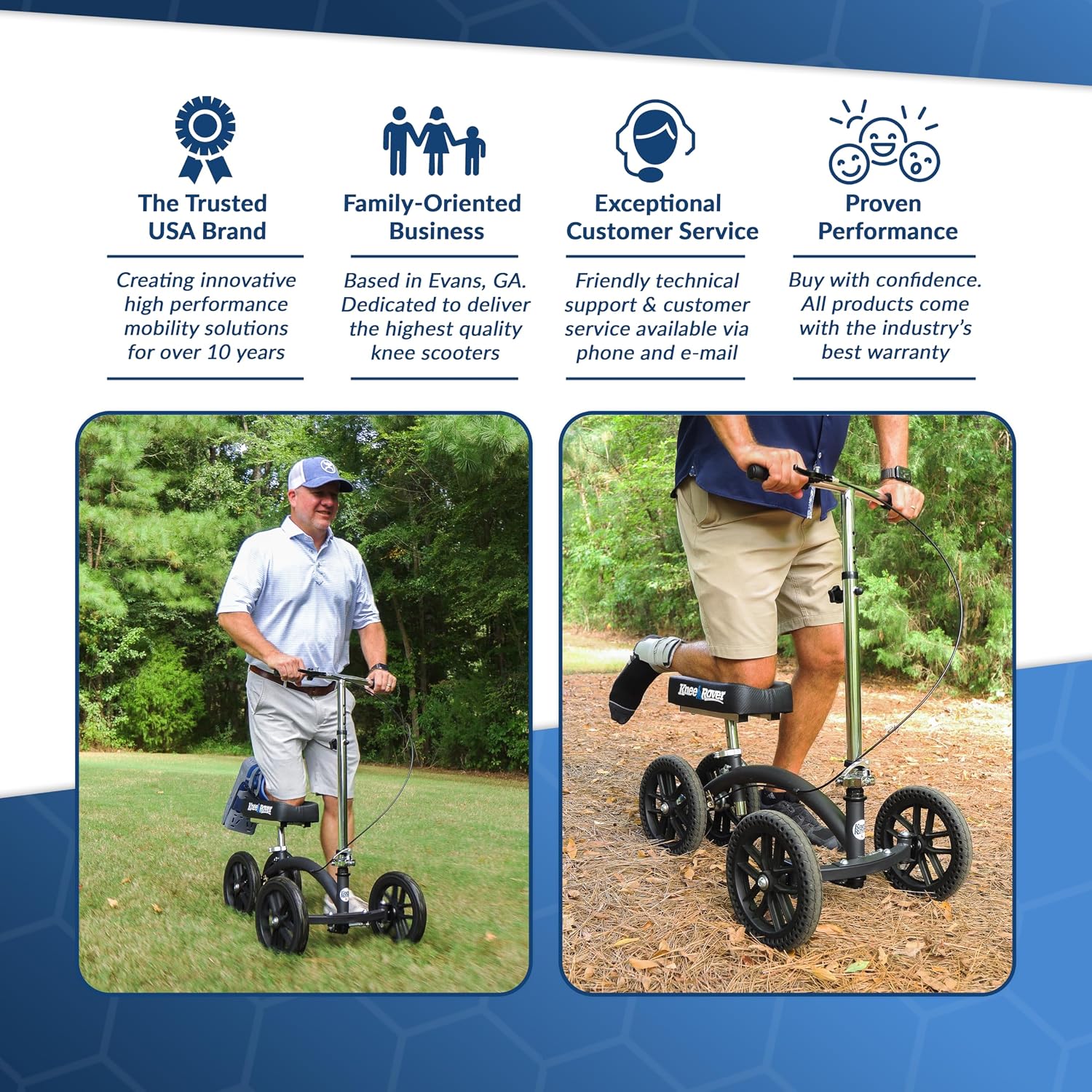 KneeRover Quad HC All Terrain Knee Scooter with Flat Free Wheels for Adults and Kids - Foot Surgery Knee Walker for Broken Ankle Foot Injuries