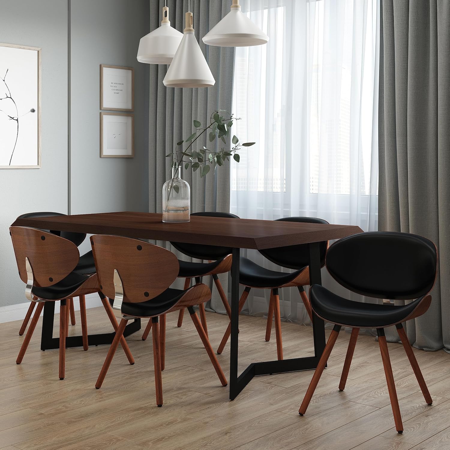 SIMPLIHOME Regina Rattan Mid-Century Modern Arm Dining Chairs in Black