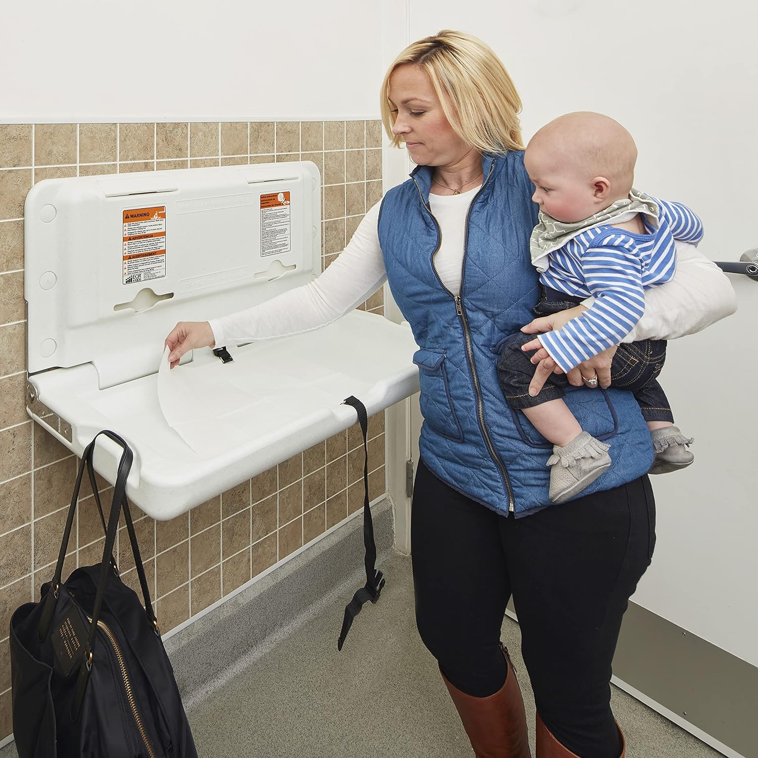 ECR4Kids Horizontal Wall-Mounted Baby Changing Station, Grey Speckled