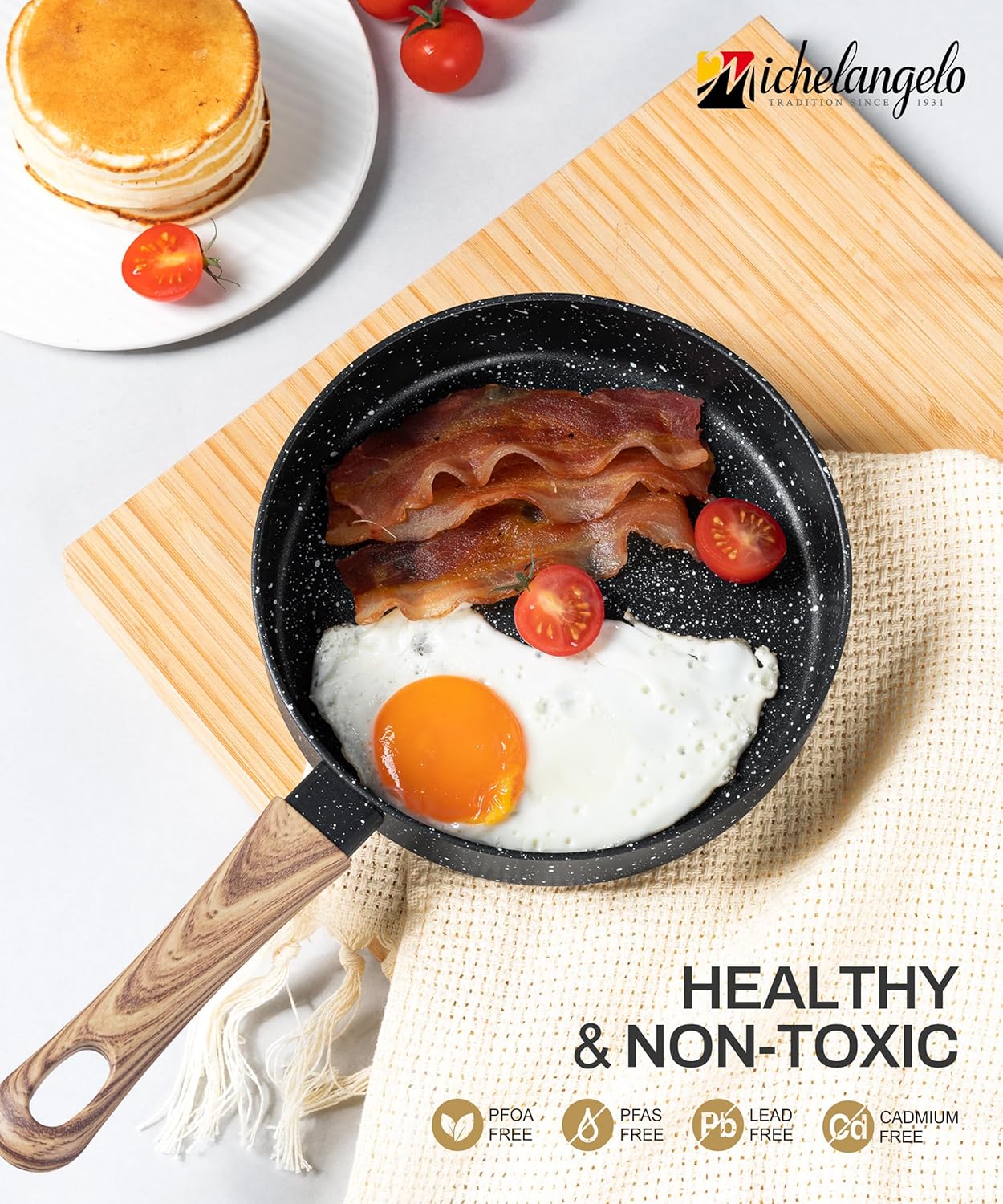 MICHELANGELO 8 Inch Nonstick Frying Pan with Lid, Non Stick Small Frying Pan with Non-Toxic Coating, Non-Stick Skillet with Ergonomic Handle