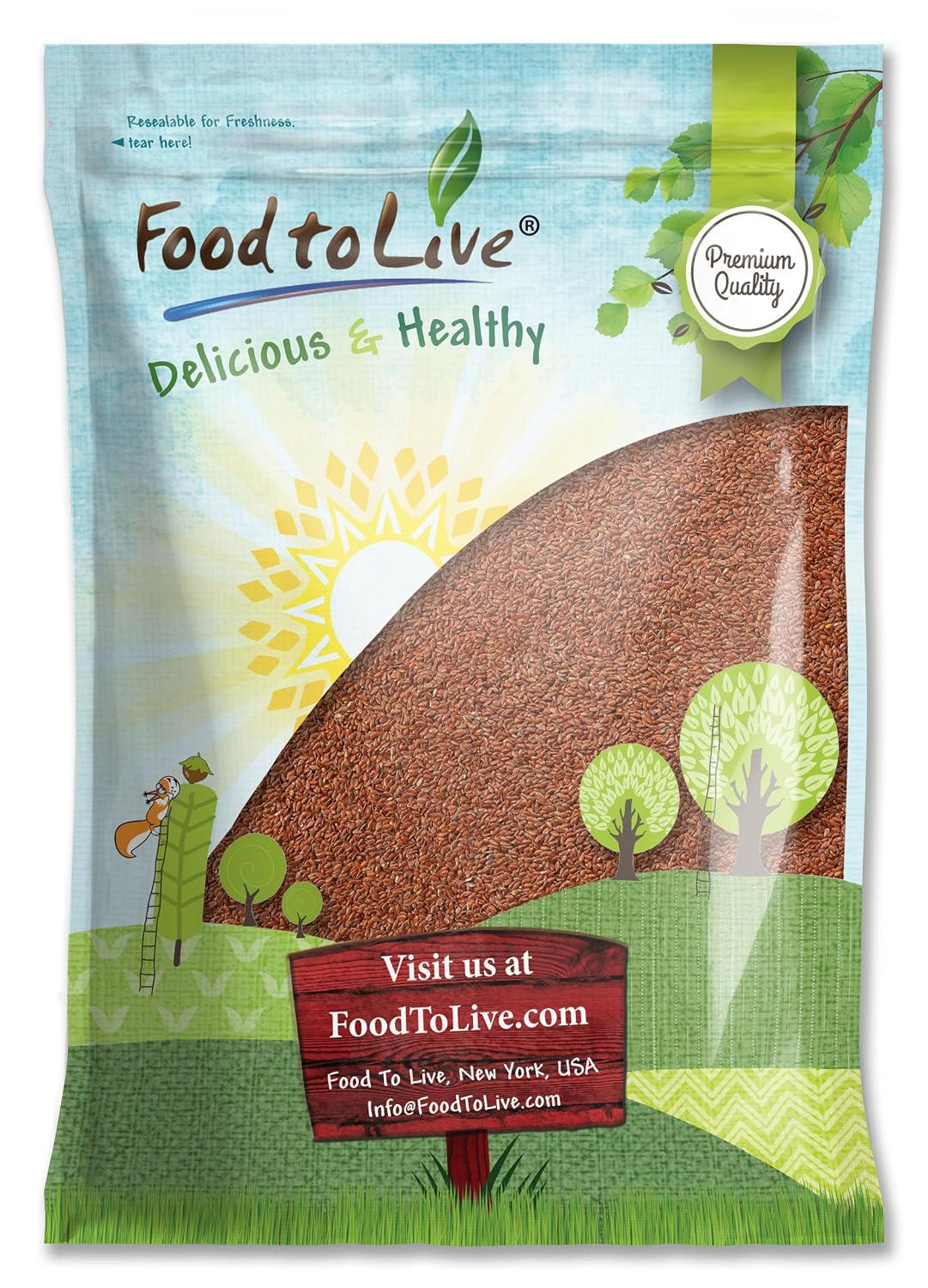 Food to Live - Brown Flax Seeds, 5 Pounds Raw Whole Flaxseed, Kosher, Vegan, Bulk. High Dietary Fiber Food. Rich in Omega-3 Fats. Great for Salads, Baked Goods, Smoothies, Oatmeal, and Yogurt.
