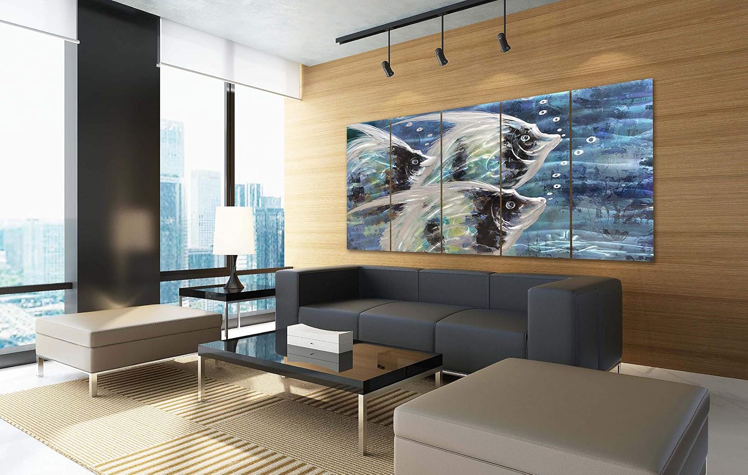 Yihui Arts Handcrafted 3D Metal Wall Art - Ocean Wave Sculpture, 5 - Panel Aluminum Decor for Living Room, Bedroom & Office