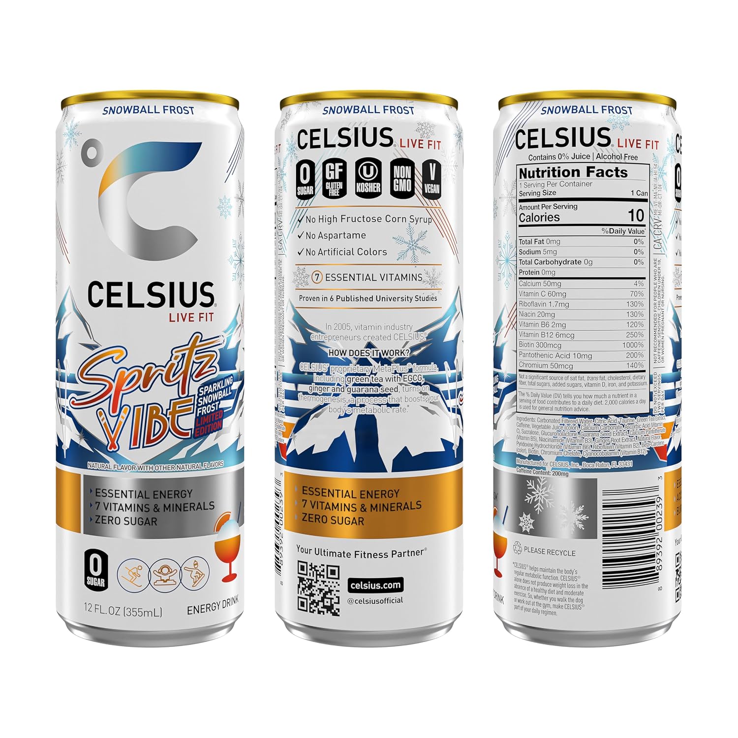 CELSIUS PEACH VIBE Sparkling White Peach, Sugar Free Energy Drink, 12 Fl Oz (Pack of 12)